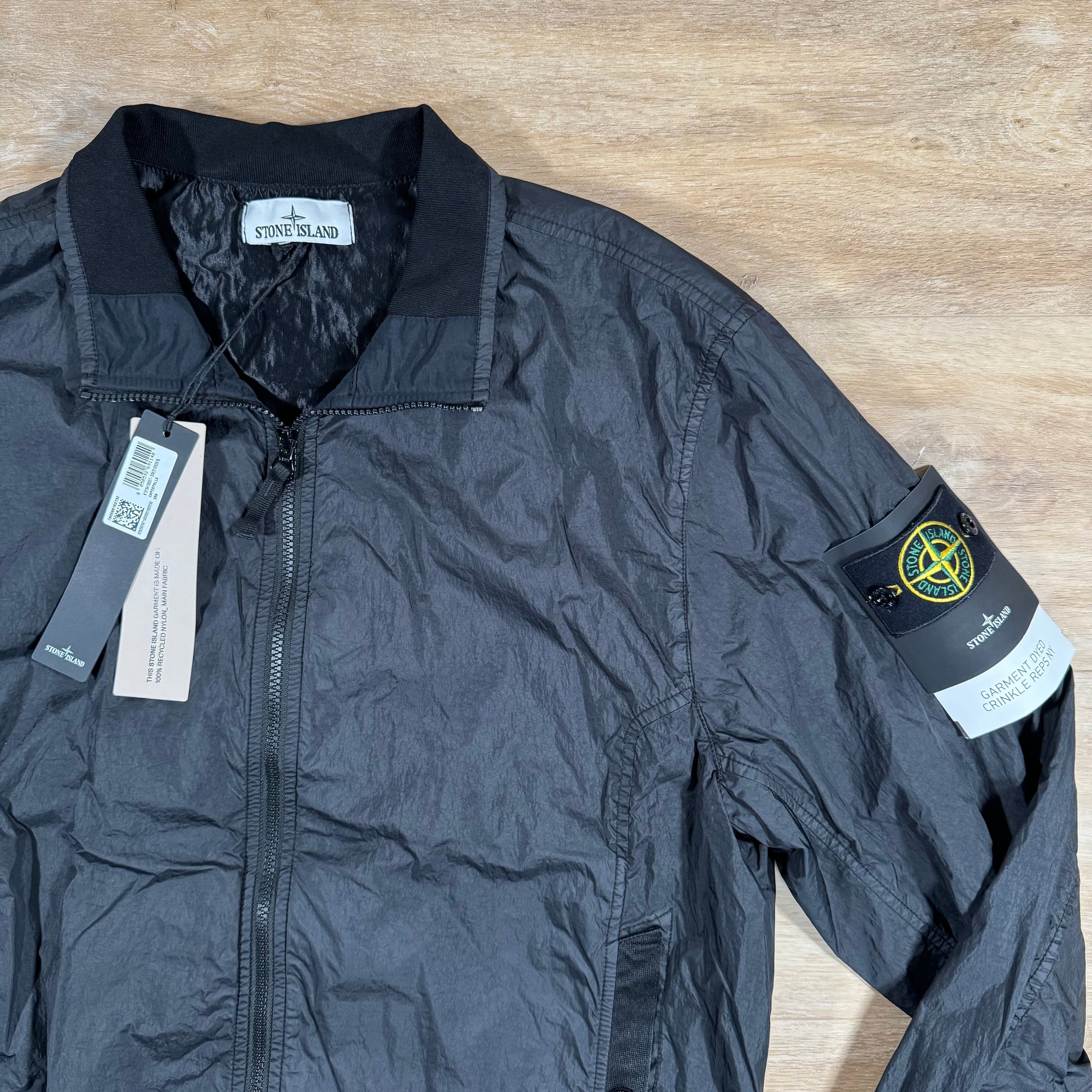 Stone Island Crinkle Reps R-NY Bomber Jacket in Black -Usfansport