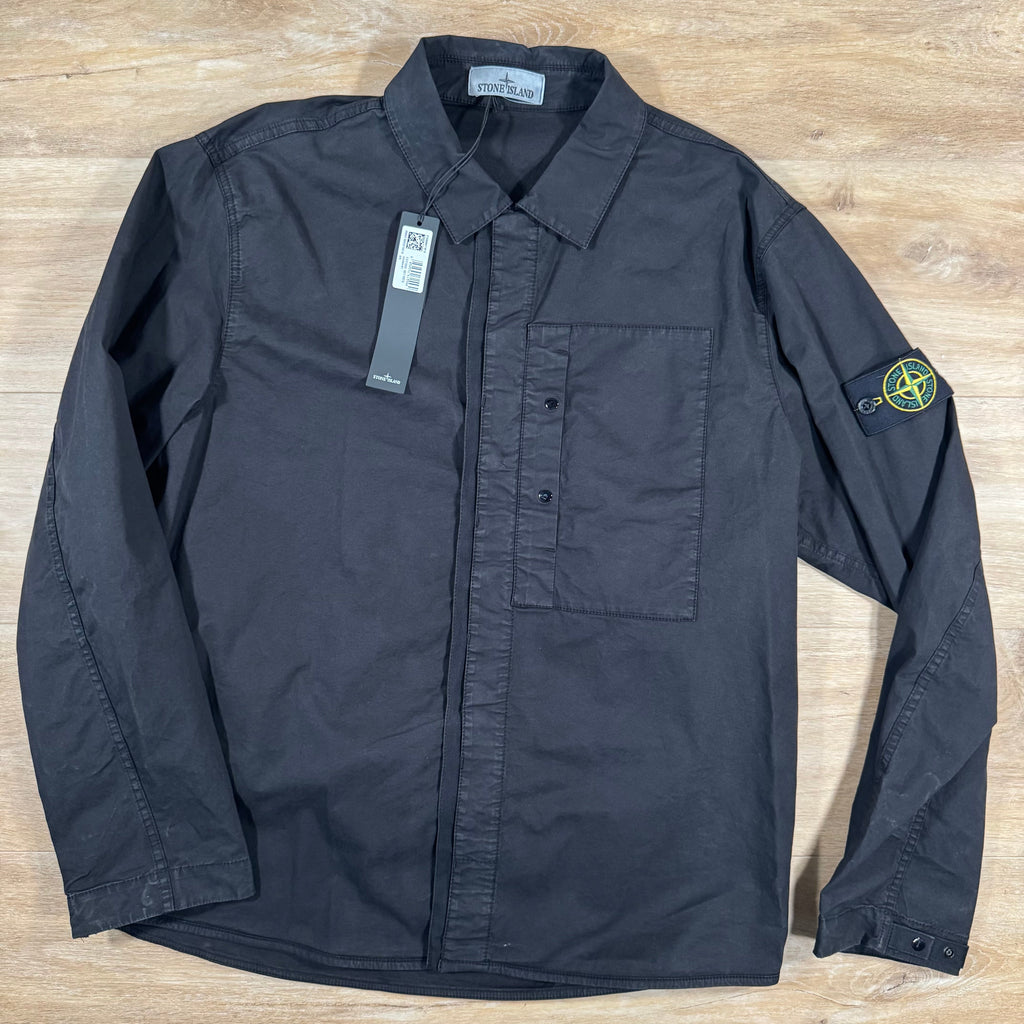 Stone Island Supima Twill Stretch-TC Overshirt in Black -Usfansport
