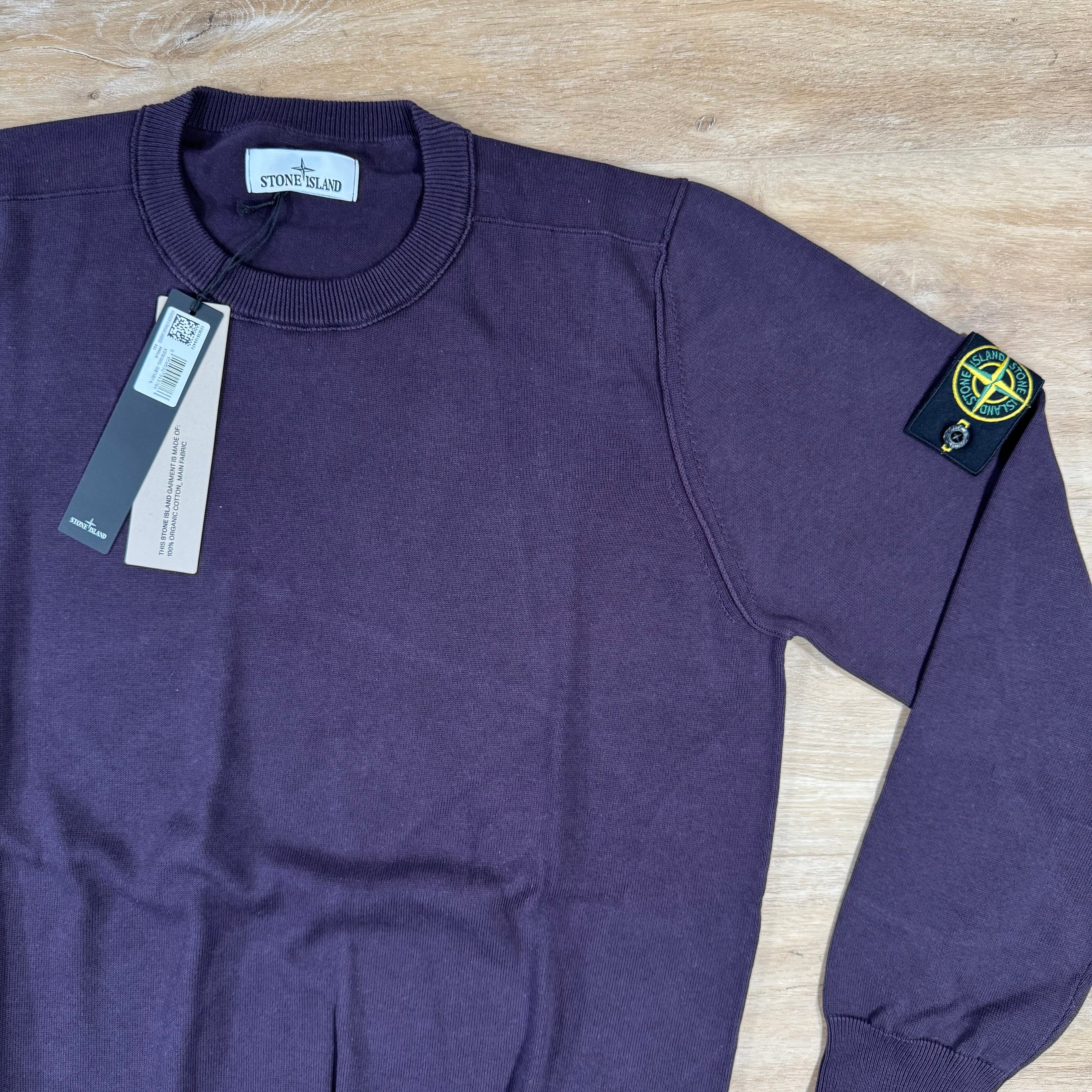 Stone Island Soft Organic Cotton Crewneck Jumper in Burgundy -Usfansport