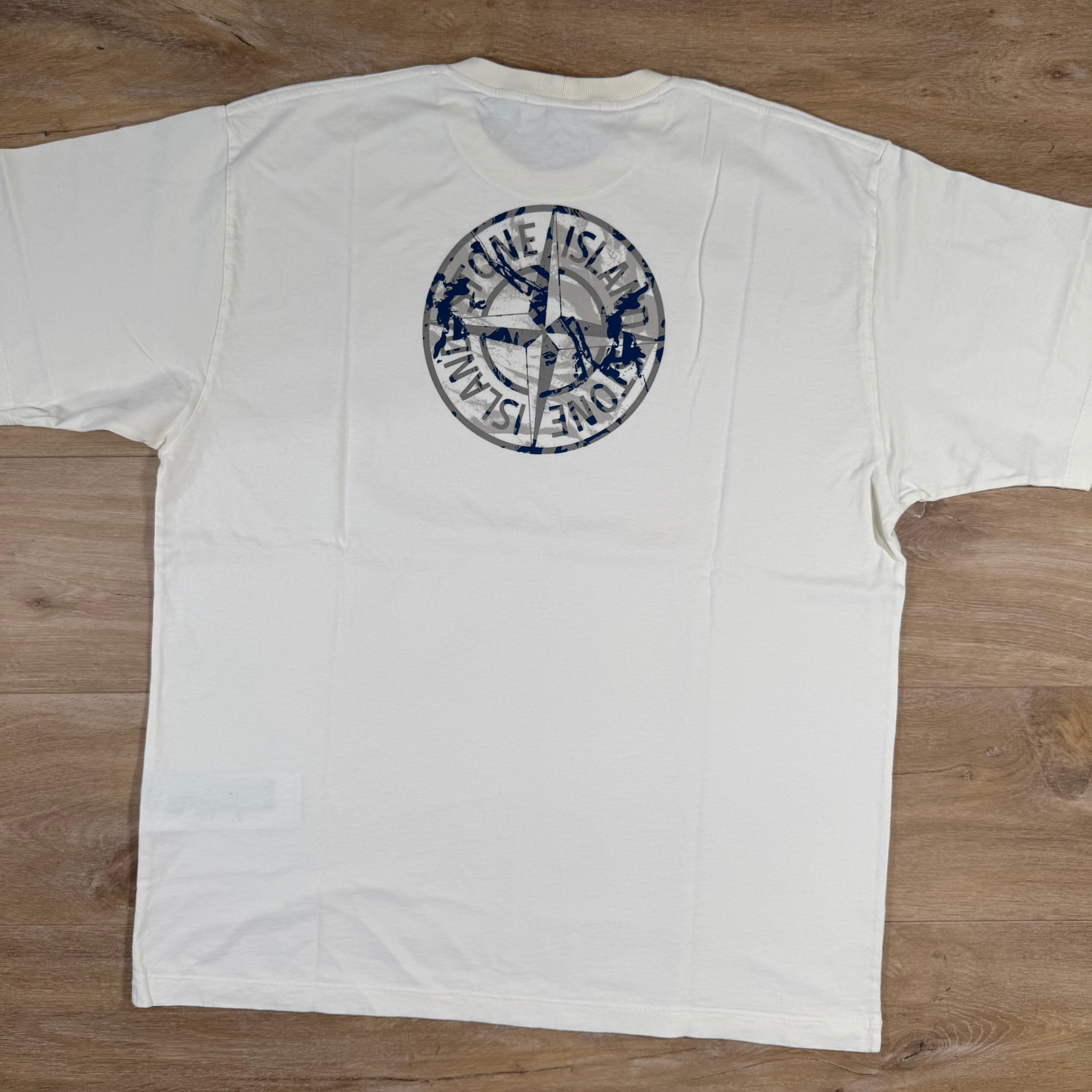 Stone Island Organic Cotton Compass Camo T-Shirt in Ivory -Usfansport