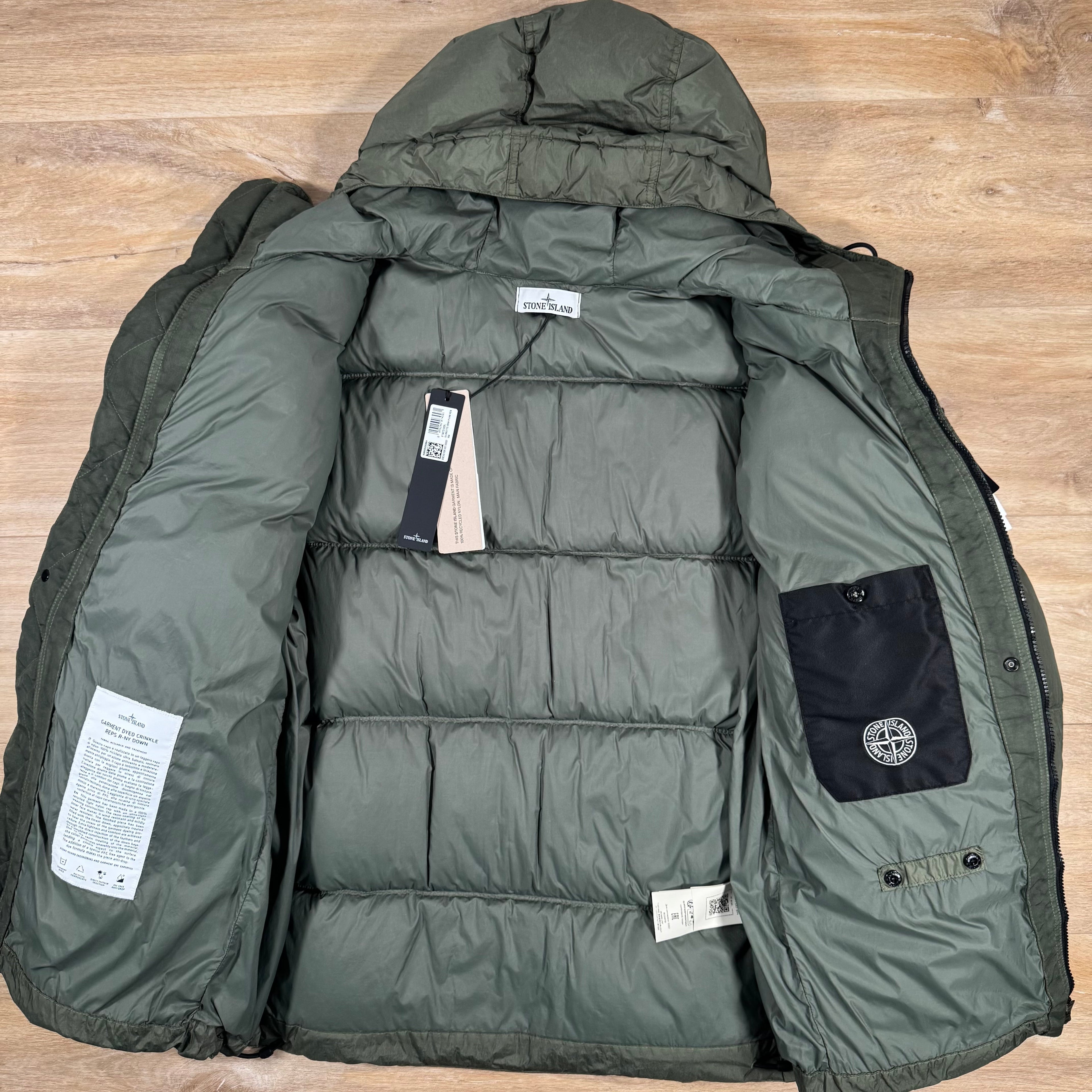 Stone Island Crinkle Reps R-NY Down Parka in Musk Green -Usfansport
