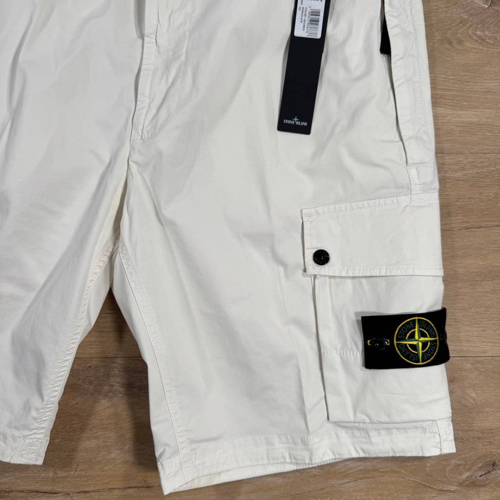 Stone Island Supima Twill Stretch-TC Cargo Bermuda Shorts in Ivory -Usfansport
