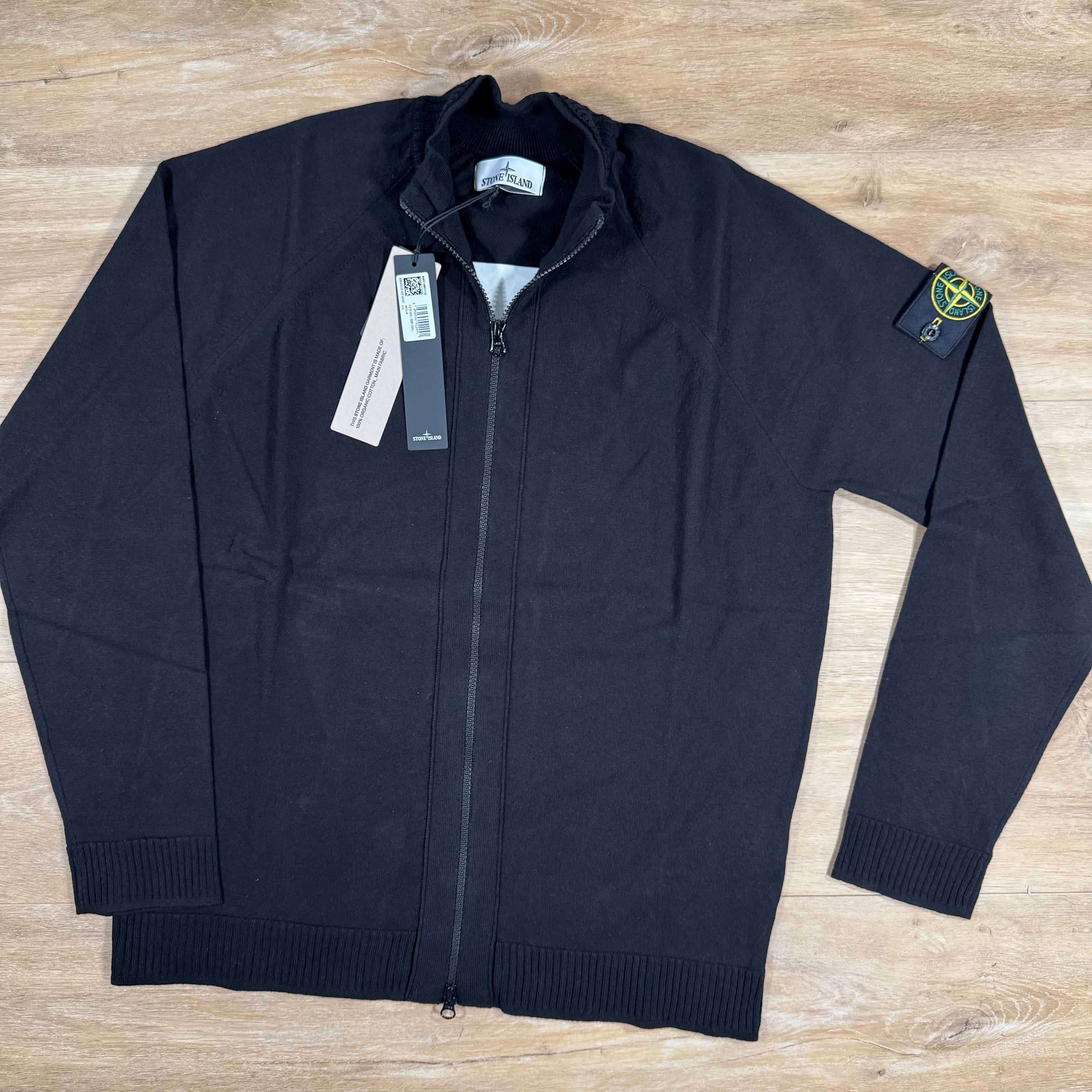 Stone Island Light Organic Cotton Knit Cardigan in Black -Usfansport
