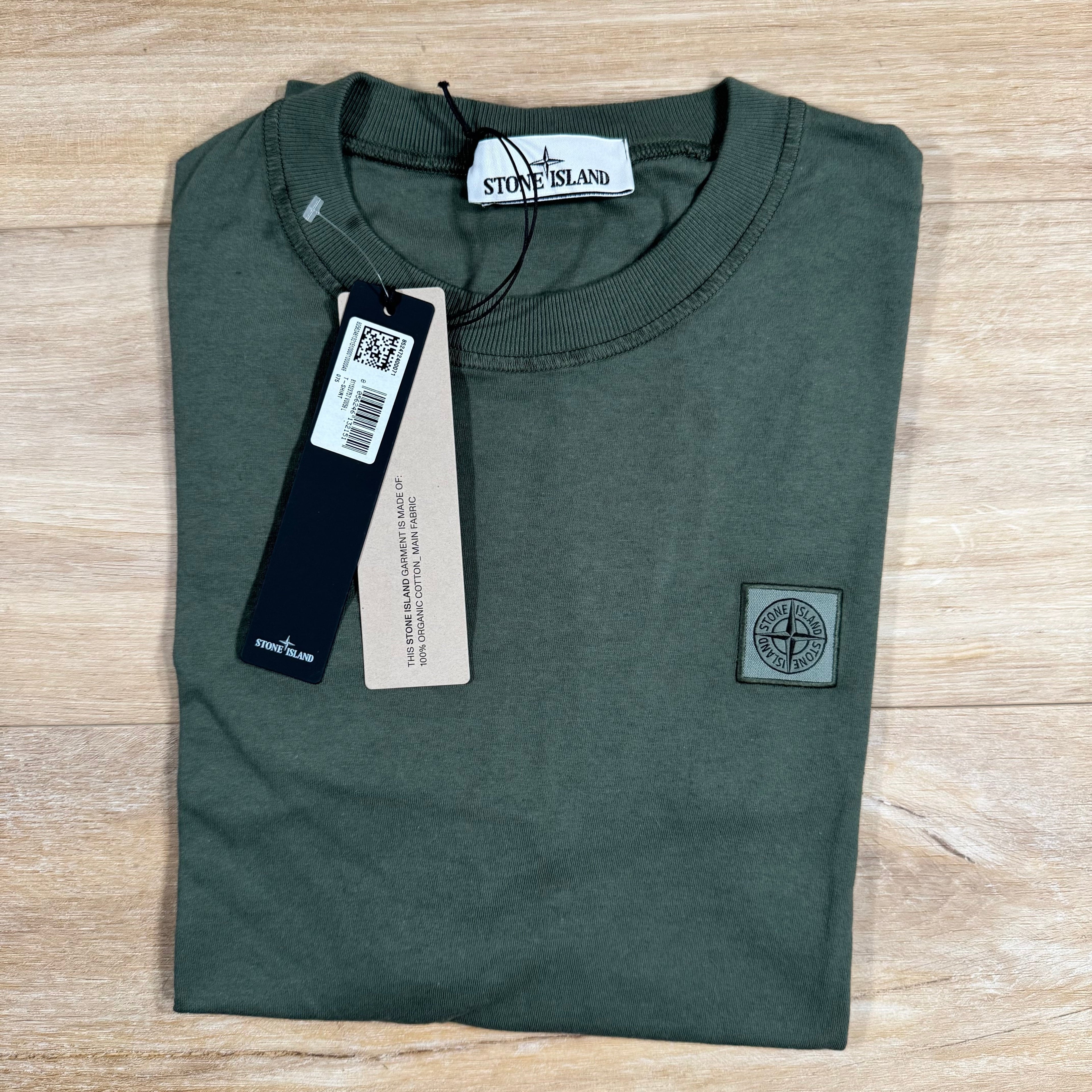 Stone Island Patch Logo Cotton T-Shirt in Musk Green -Usfansport