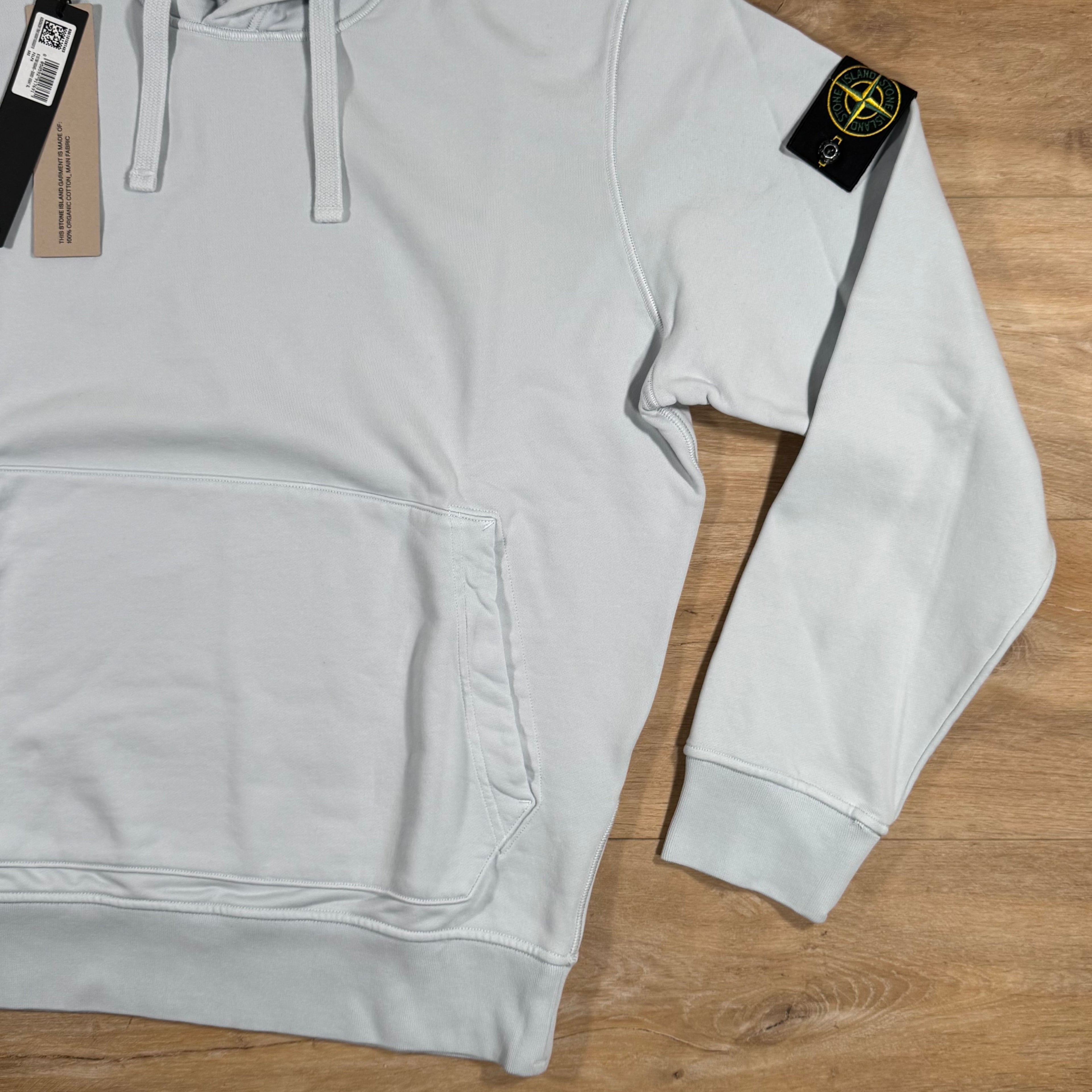 Stone Island Organic Cotton Fleece Pullover Hoodie in Sky Blue -Usfansport
