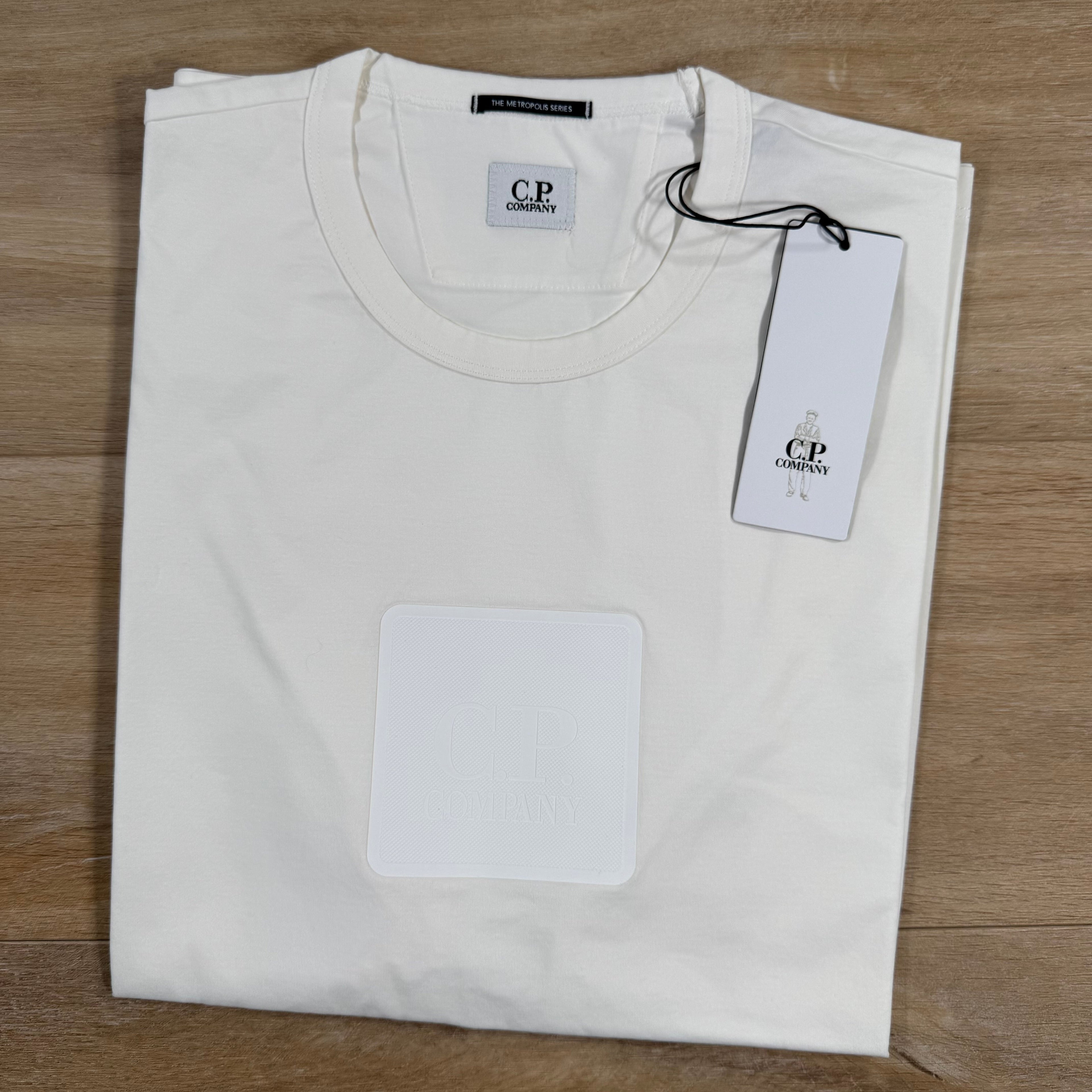 CP Company Metropolis Series Rubberized Logo T-Shirt in Gauze White -Usfansport
