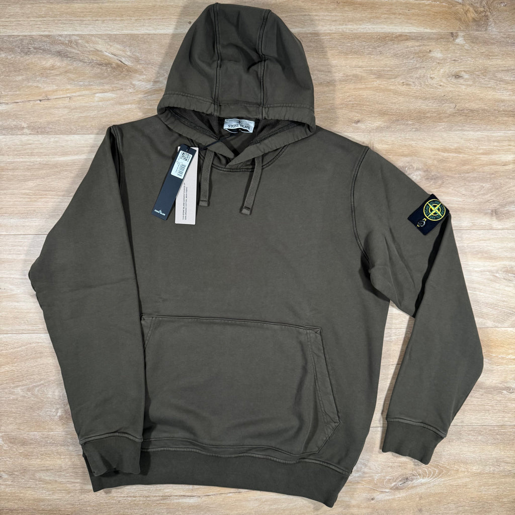 Stone Island Organic Cotton Fleece Pullover Hoodie in Military Green -Usfansport
