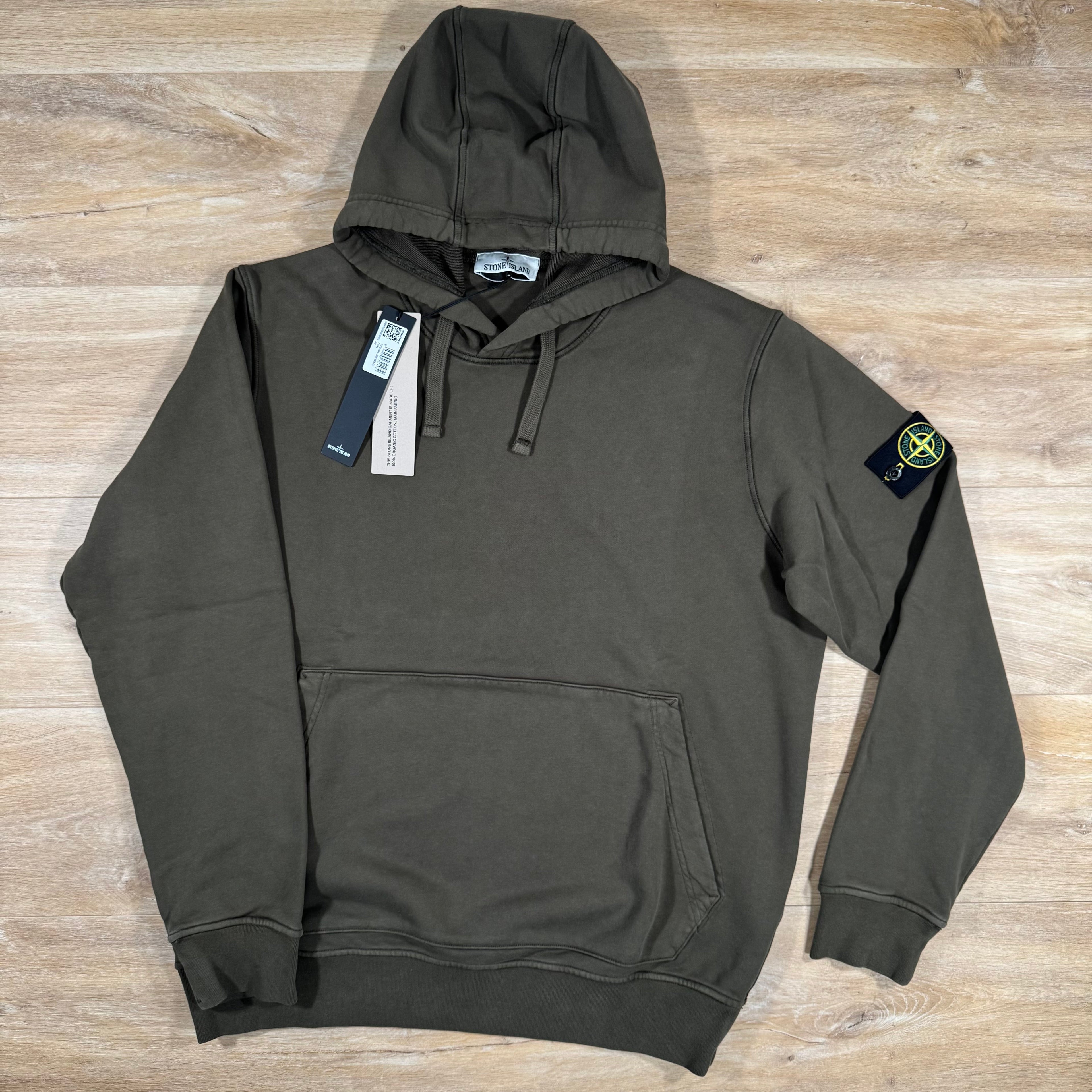 Stone Island Organic Cotton Fleece Pullover Hoodie in Military Green -Usfansport