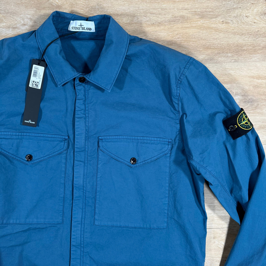 Stone Island Supima Twill Stretch-TC Overshirt in Avio Blue -Usfansport