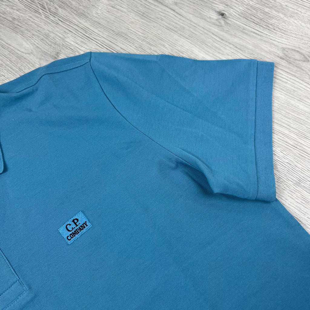 CP Company Piquet Polo Shirt - Aegean Blue -Usfansport