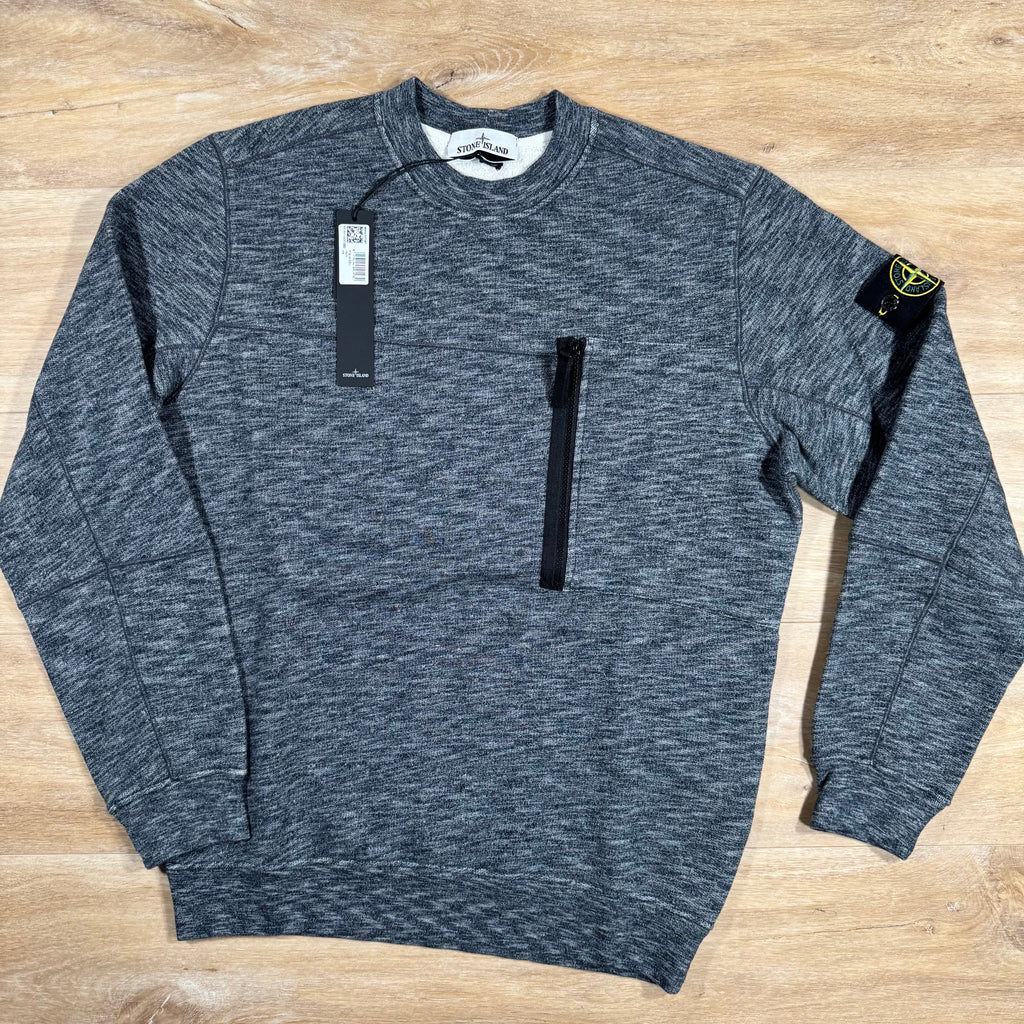 Stone Island Mouline Cotton Zip Pocket Sweatshirt in Lead Grey -Usfansport