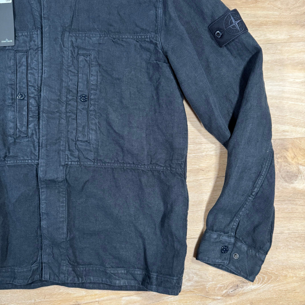 Stone Island Diagonal Linen Ghost Overshirt in Navy -Usfansport