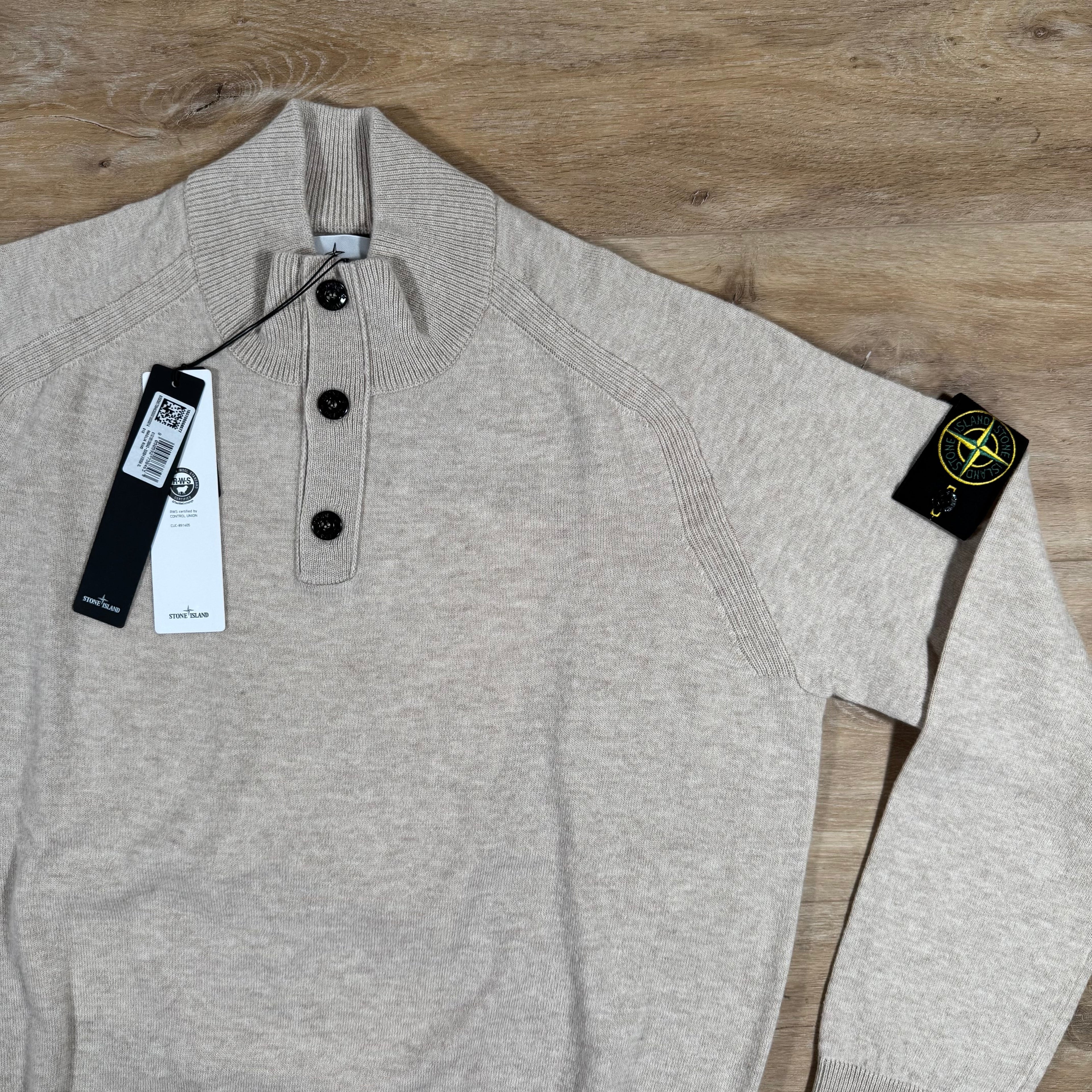 Stone Island Geelong Wool Half Button Jumper in Desert Melange -Usfansport