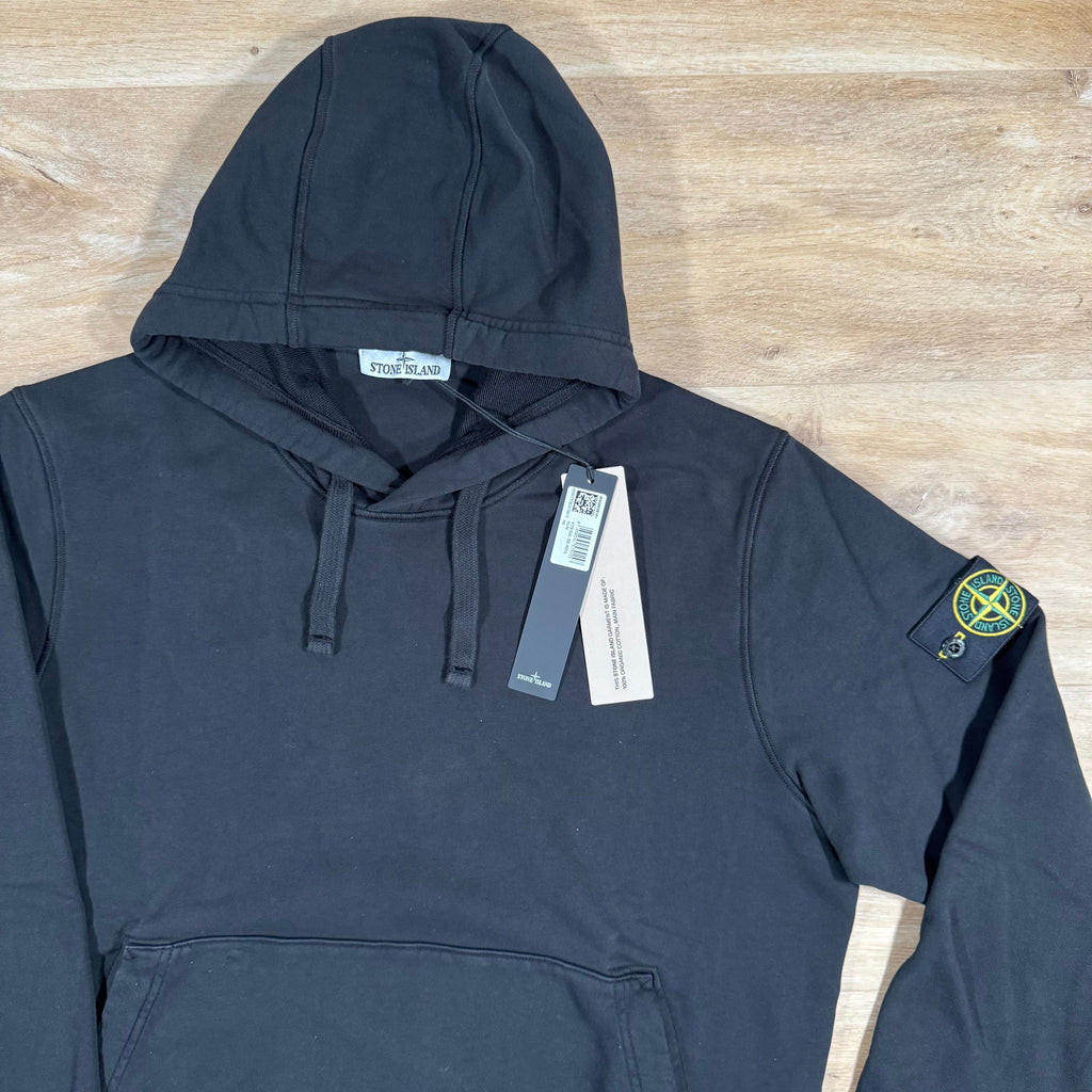 Stone Island Organic Cotton Fleece Pullover Hoodie in Black -Usfansport