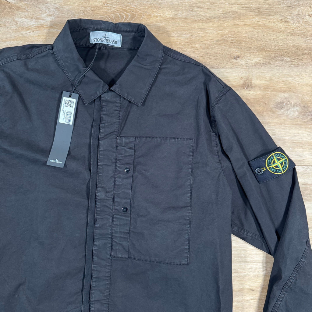 Stone Island Supima Twill Stretch-TC Overshirt in Black -Usfansport