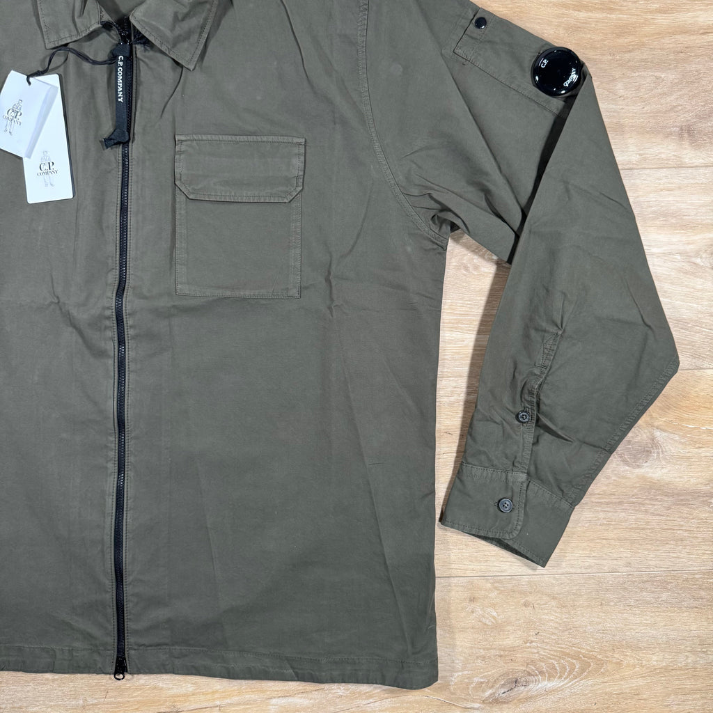 CP Company Organic Gabardine Lens Overshirt in Ivy Green -Usfansport