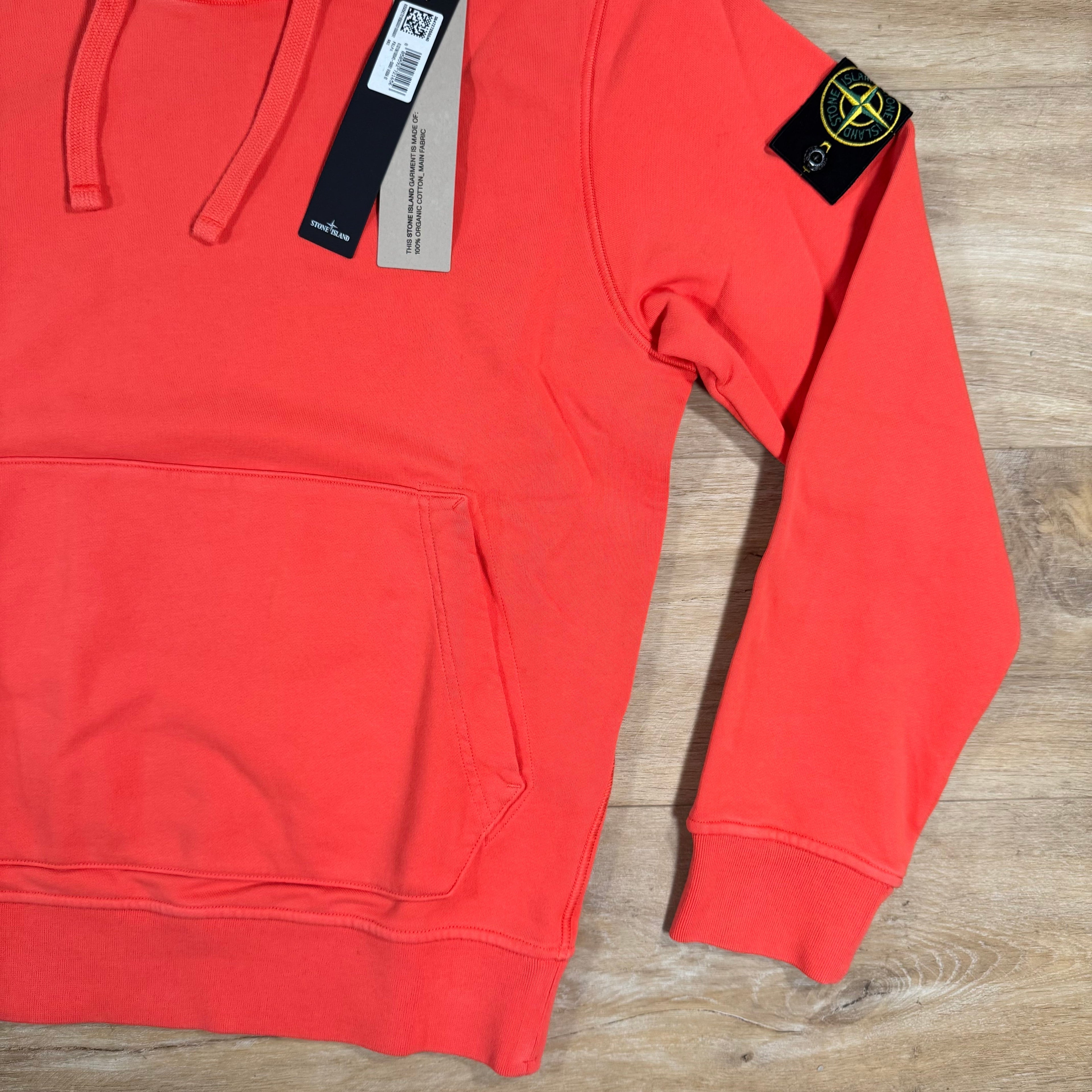 Stone Island Organic Cotton Fleece Pullover Hoodie in Papaya -Usfansport