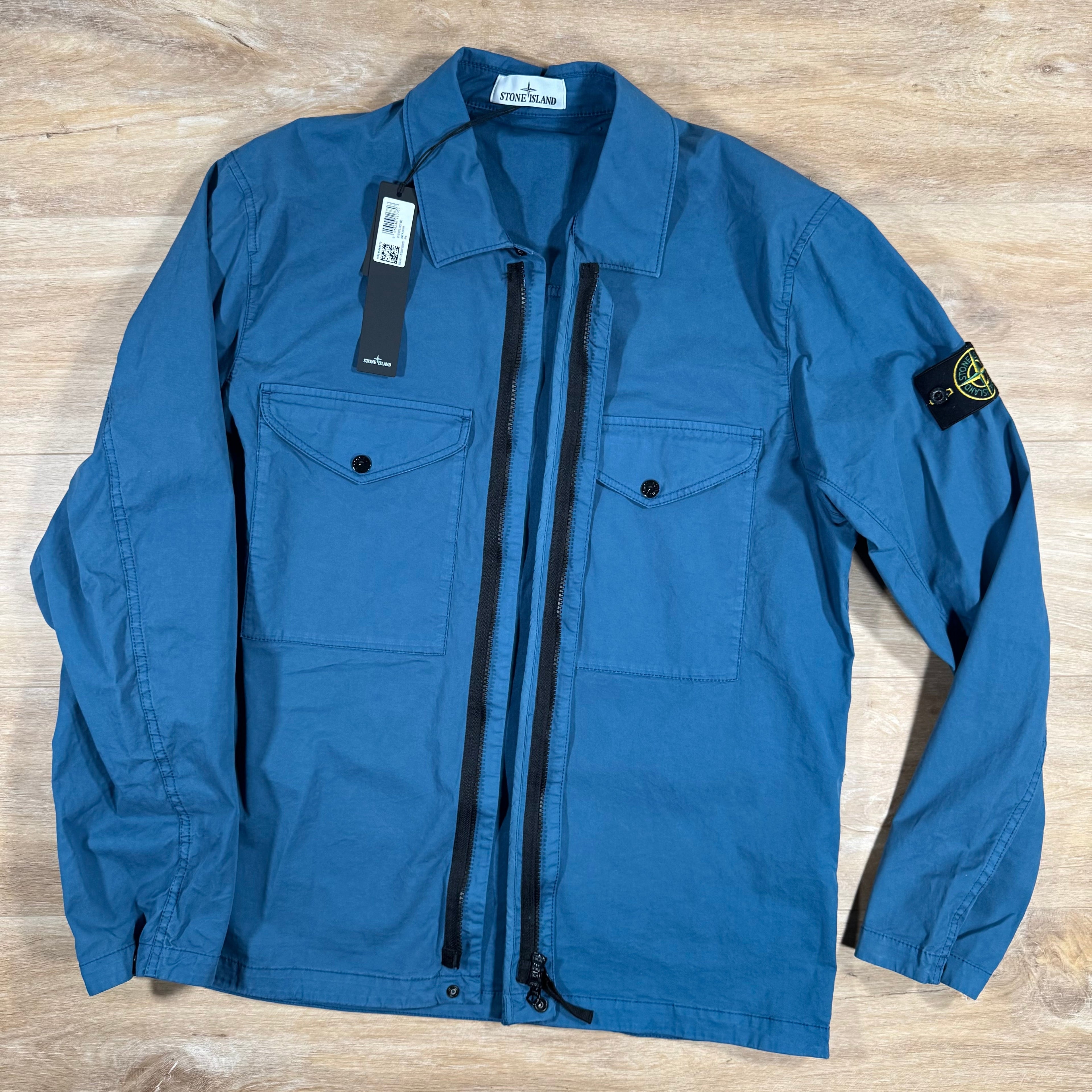 Stone Island Supima Twill Stretch-TC Overshirt in Avio Blue -Usfansport