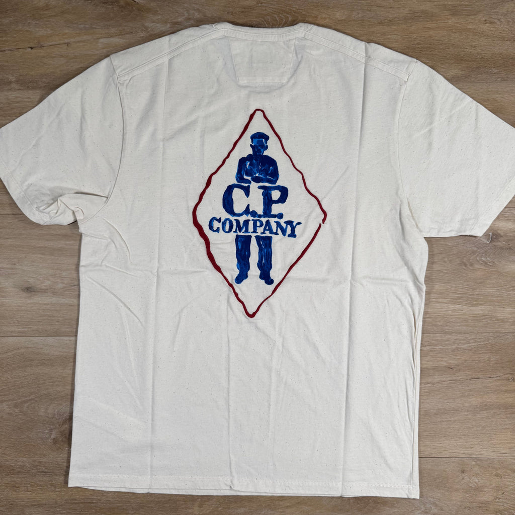 CP Company Natural Jersey Logo T-Shirt in Pistachio Shell - Beige -Usfansport