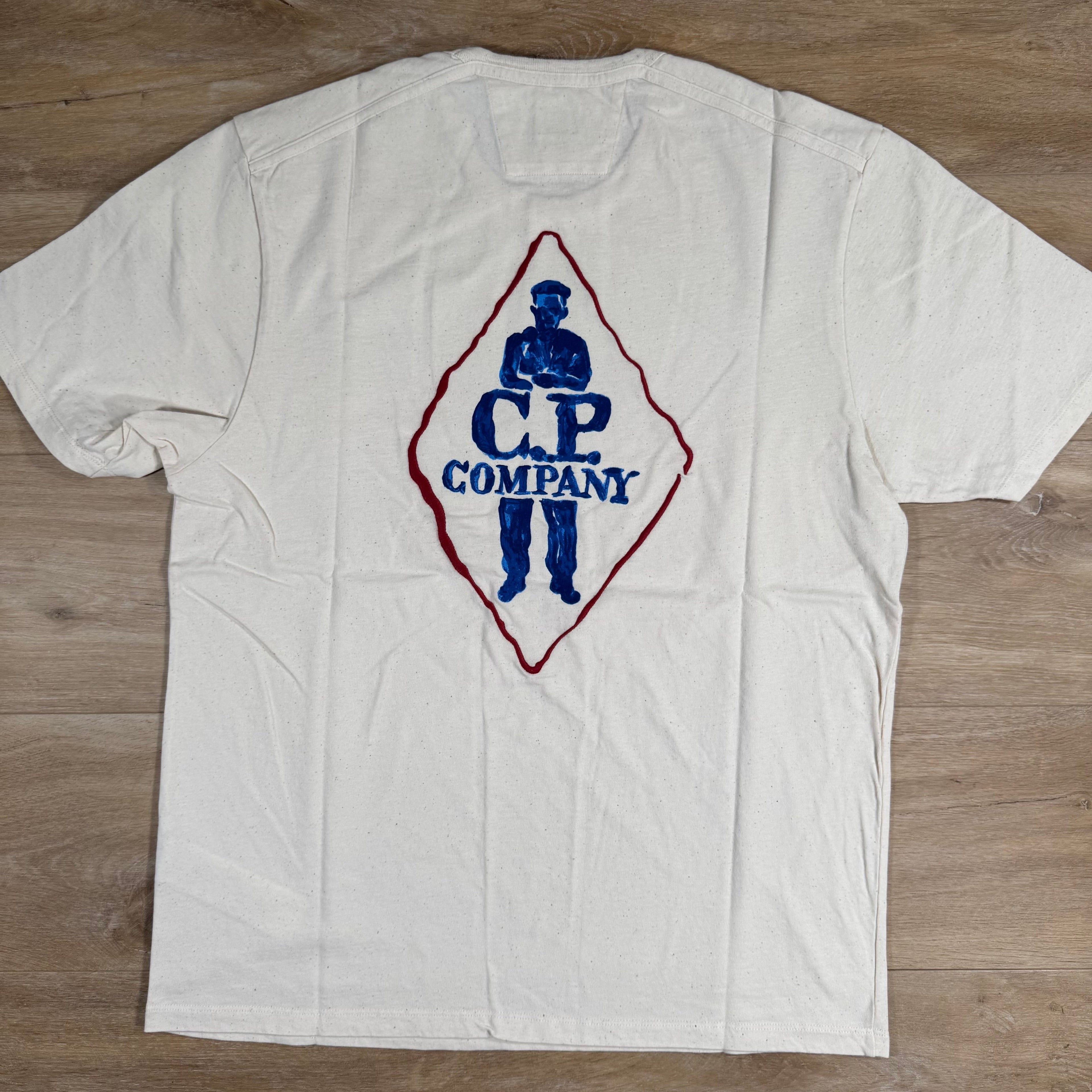 CP Company Natural Jersey Logo T-Shirt in Pistachio Shell - Beige -Usfansport