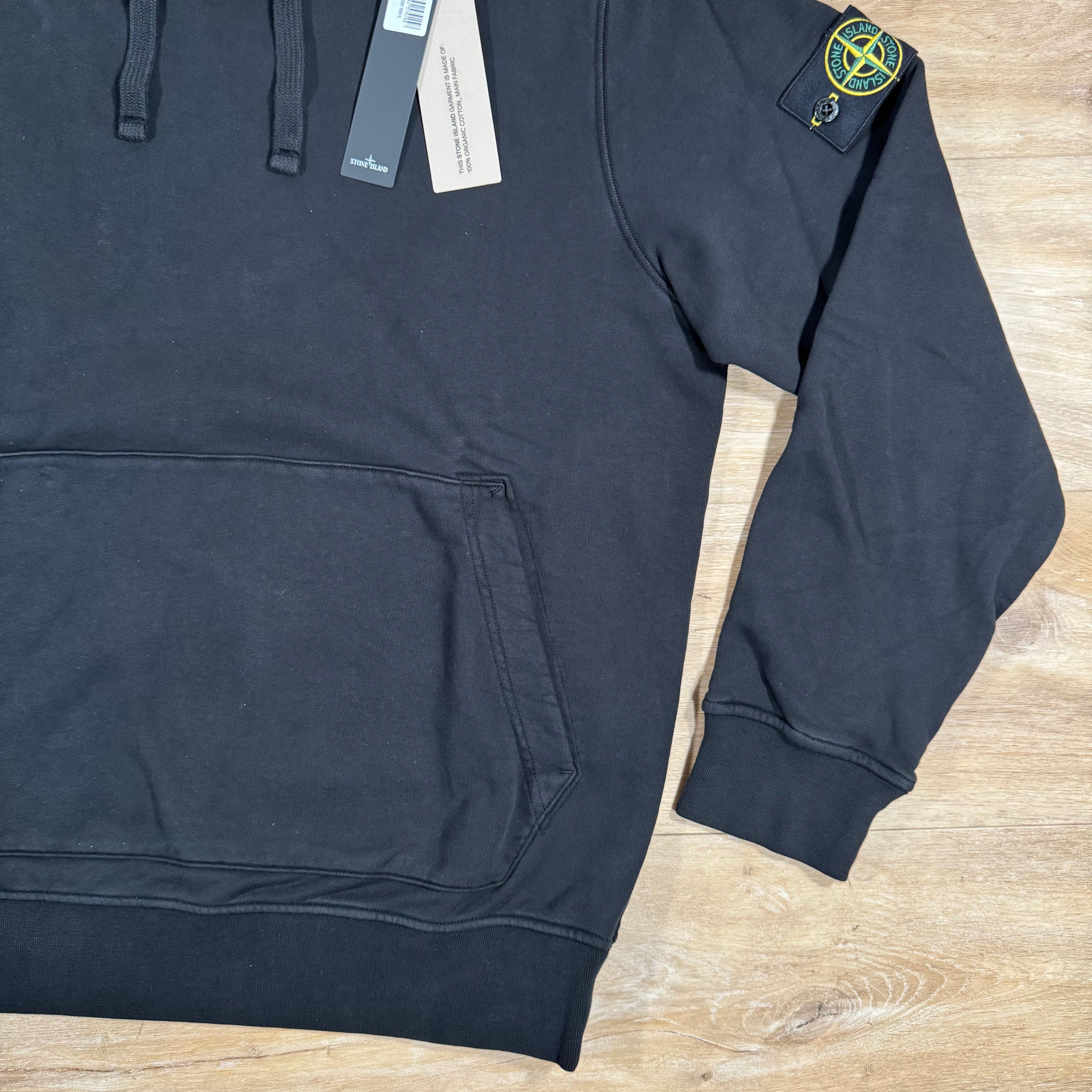 Stone Island Organic Cotton Fleece Pullover Hoodie in Black -Usfansport