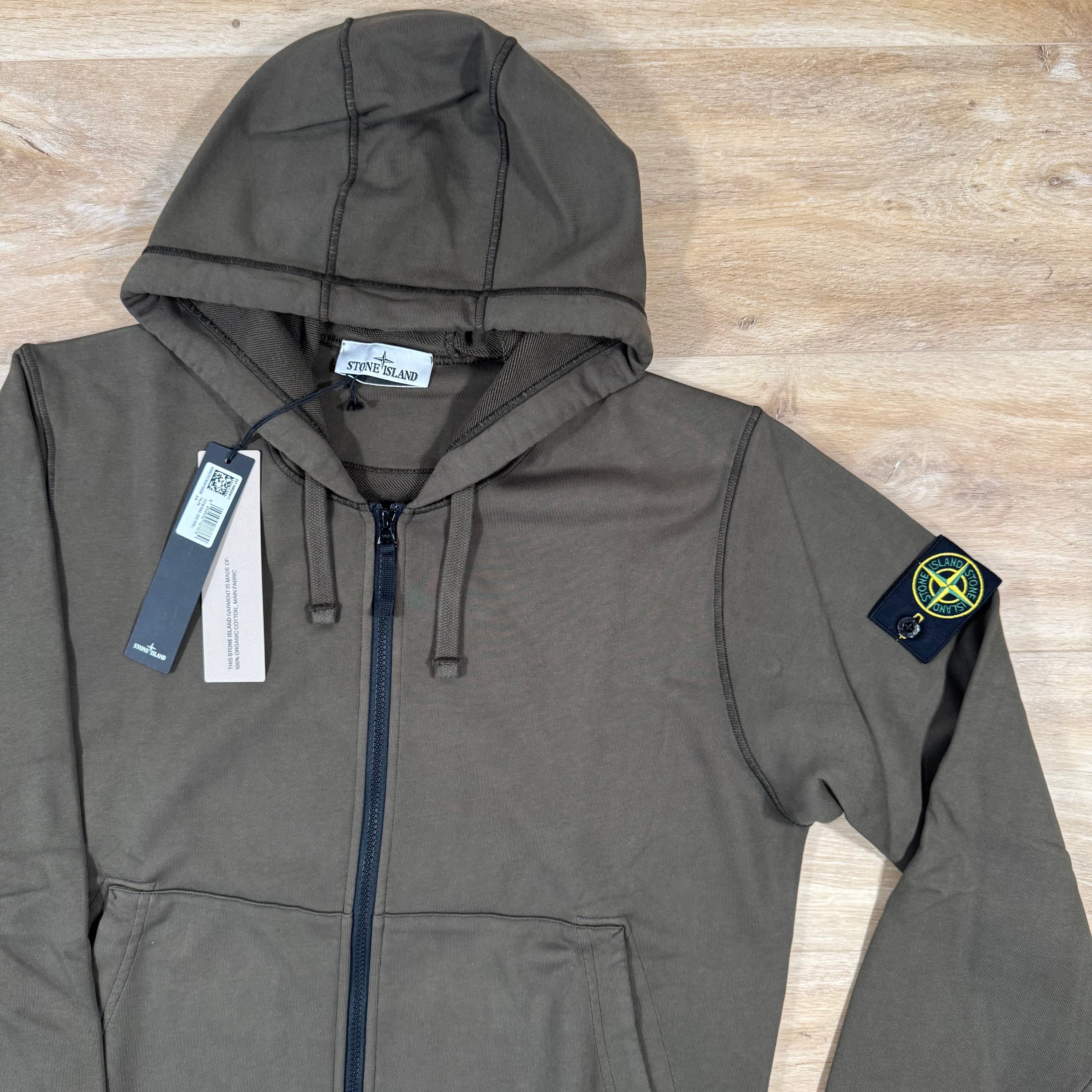 Stone Island Organic Cotton Fleece Zip Hoodie in Military Green -Usfansport