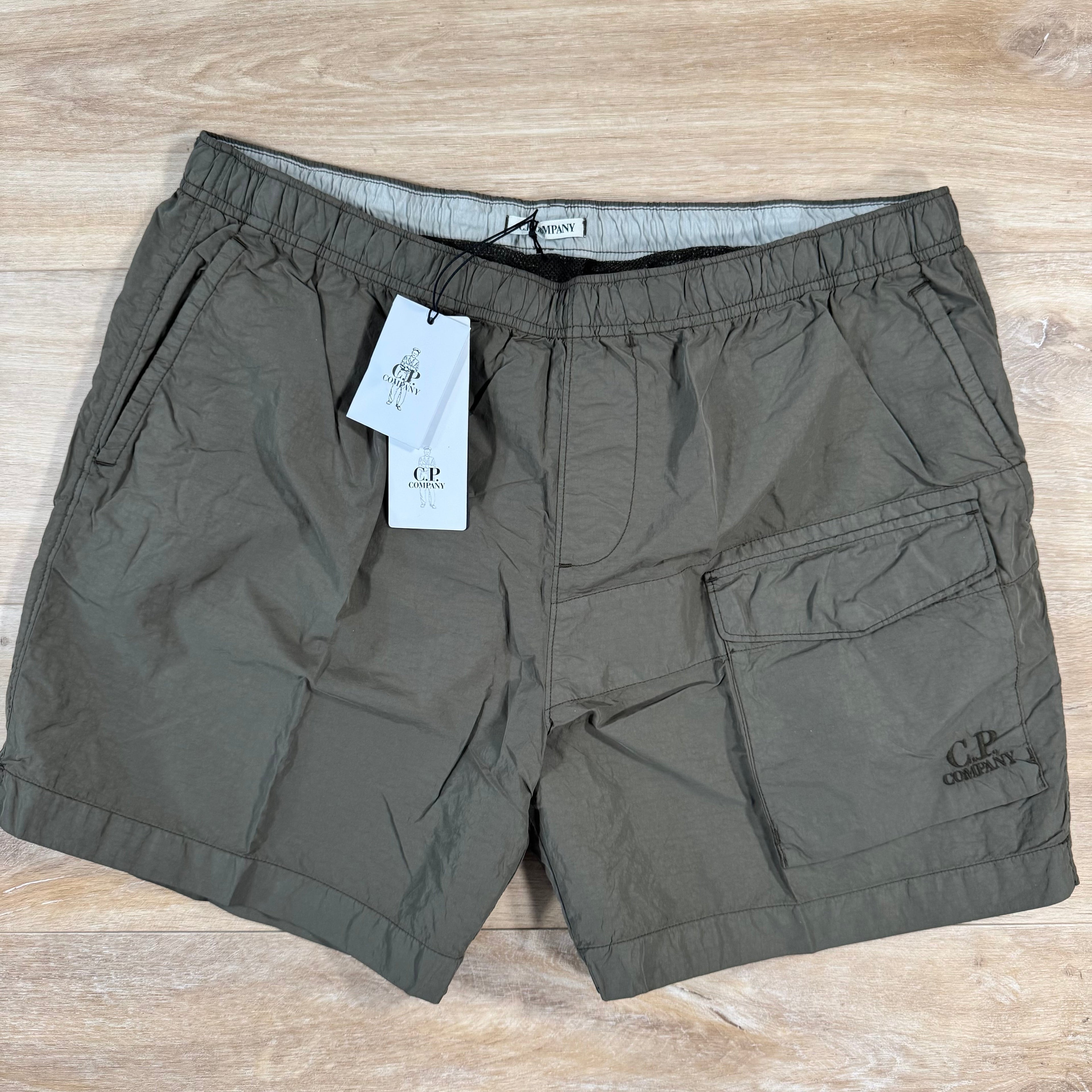 CP Company Flatt Nylon Logo Swim Shorts in Ivy Green -Usfansport
