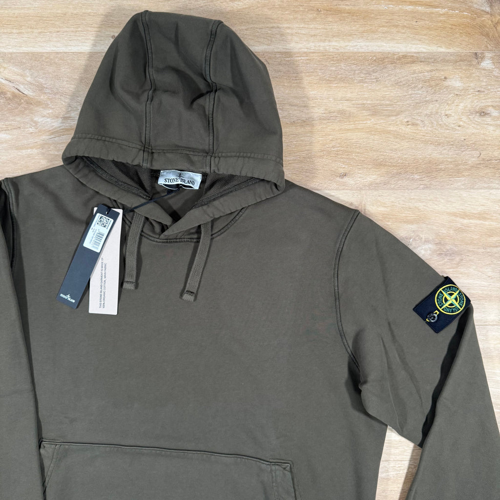 Stone Island Organic Cotton Fleece Pullover Hoodie in Military Green -Usfansport