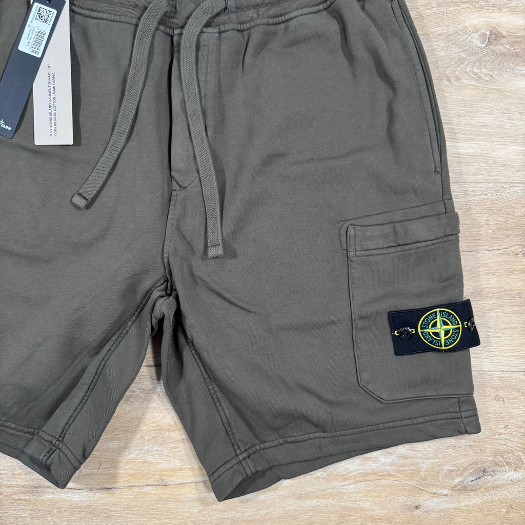 Stone Island Organic Cotton Fleece Shorts in Military Green -Usfansport