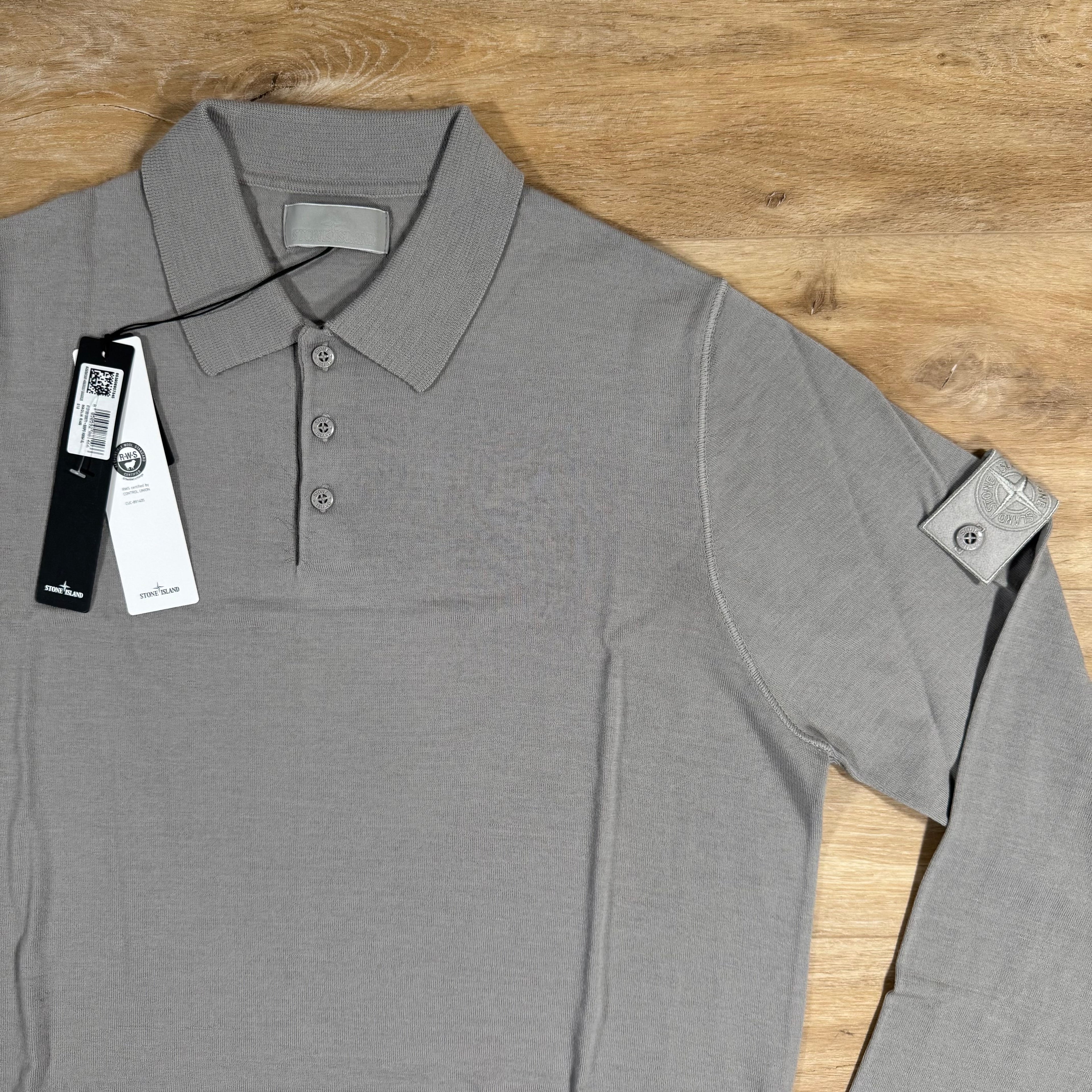 Stone Island Light Pure Wool Long-Sleeved Ghost Polo Shirt in Dust Grey -Usfansport