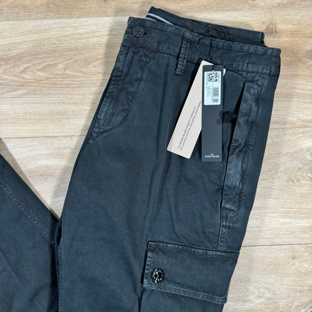 Stone Island Stretch Old Treatment Cargo Trousers in Black -Usfansport