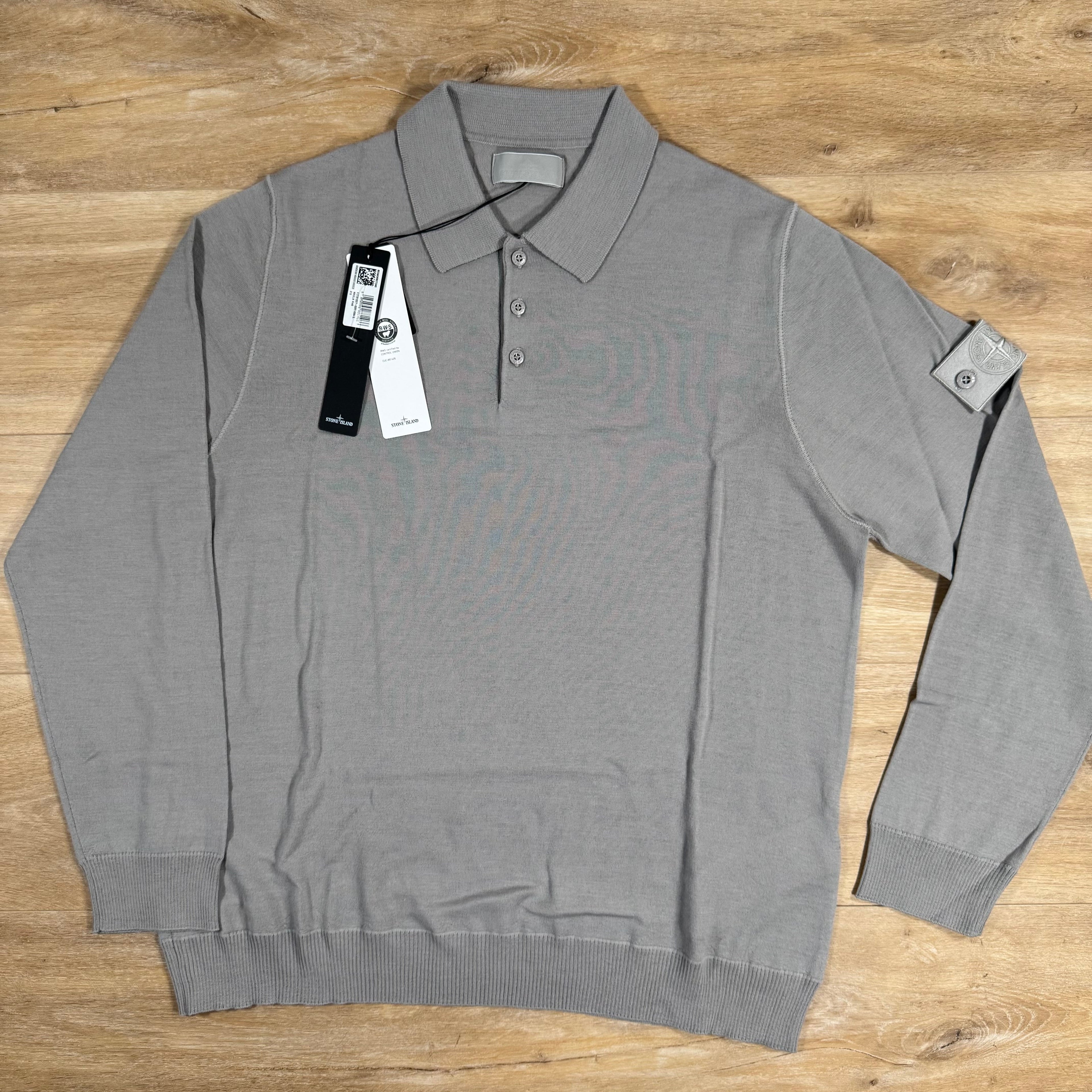 Stone Island Light Pure Wool Long-Sleeved Ghost Polo Shirt in Dust Grey -Usfansport