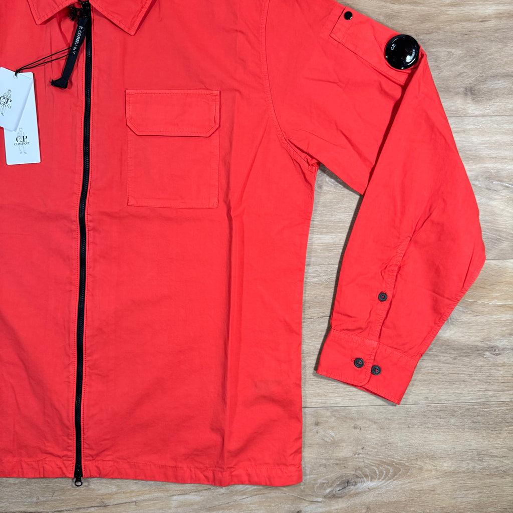 CP Company Organic Gabardine Lens Overshirt in Poinciana Orange -Usfansport