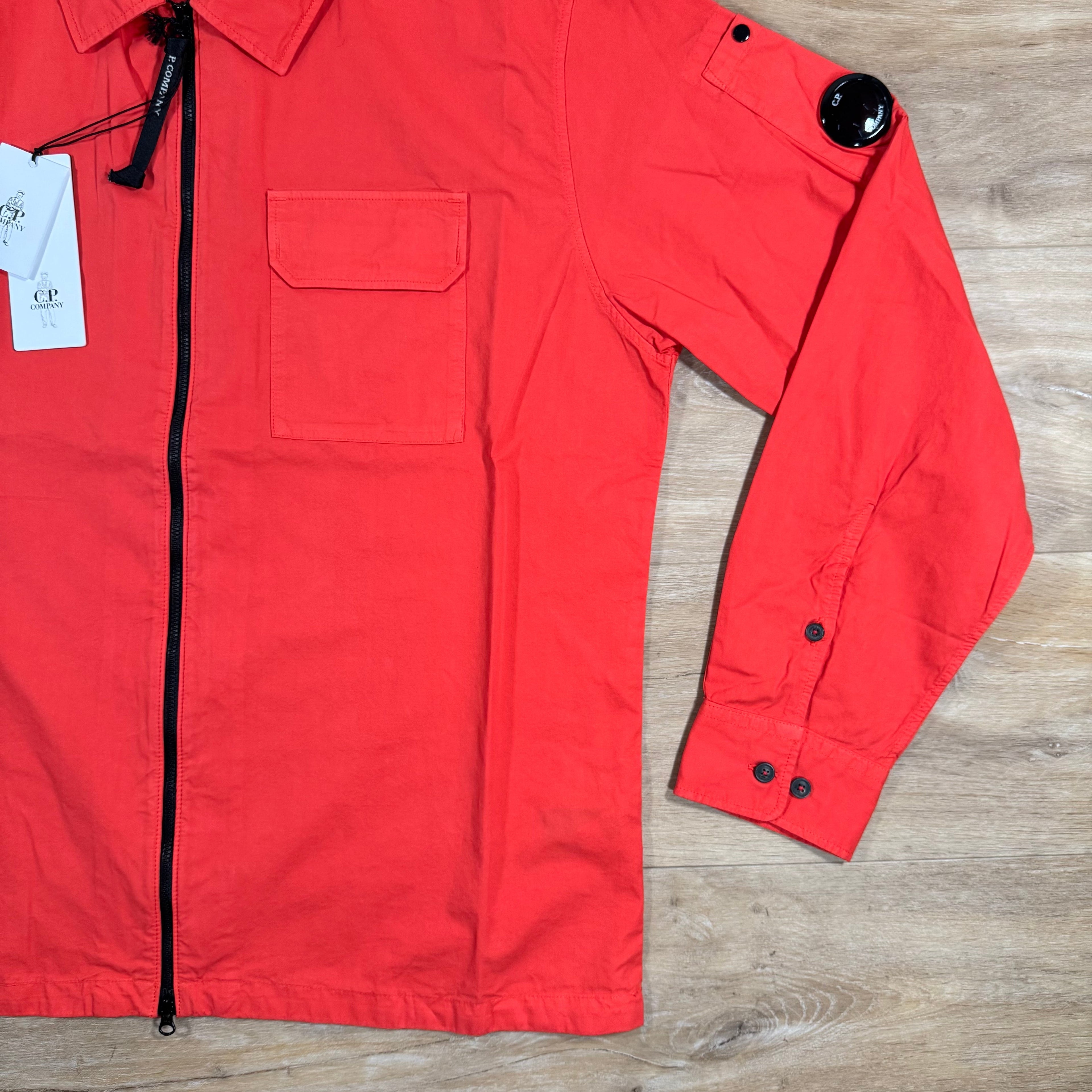 CP Company Organic Gabardine Lens Overshirt in Poinciana Orange -Usfansport
