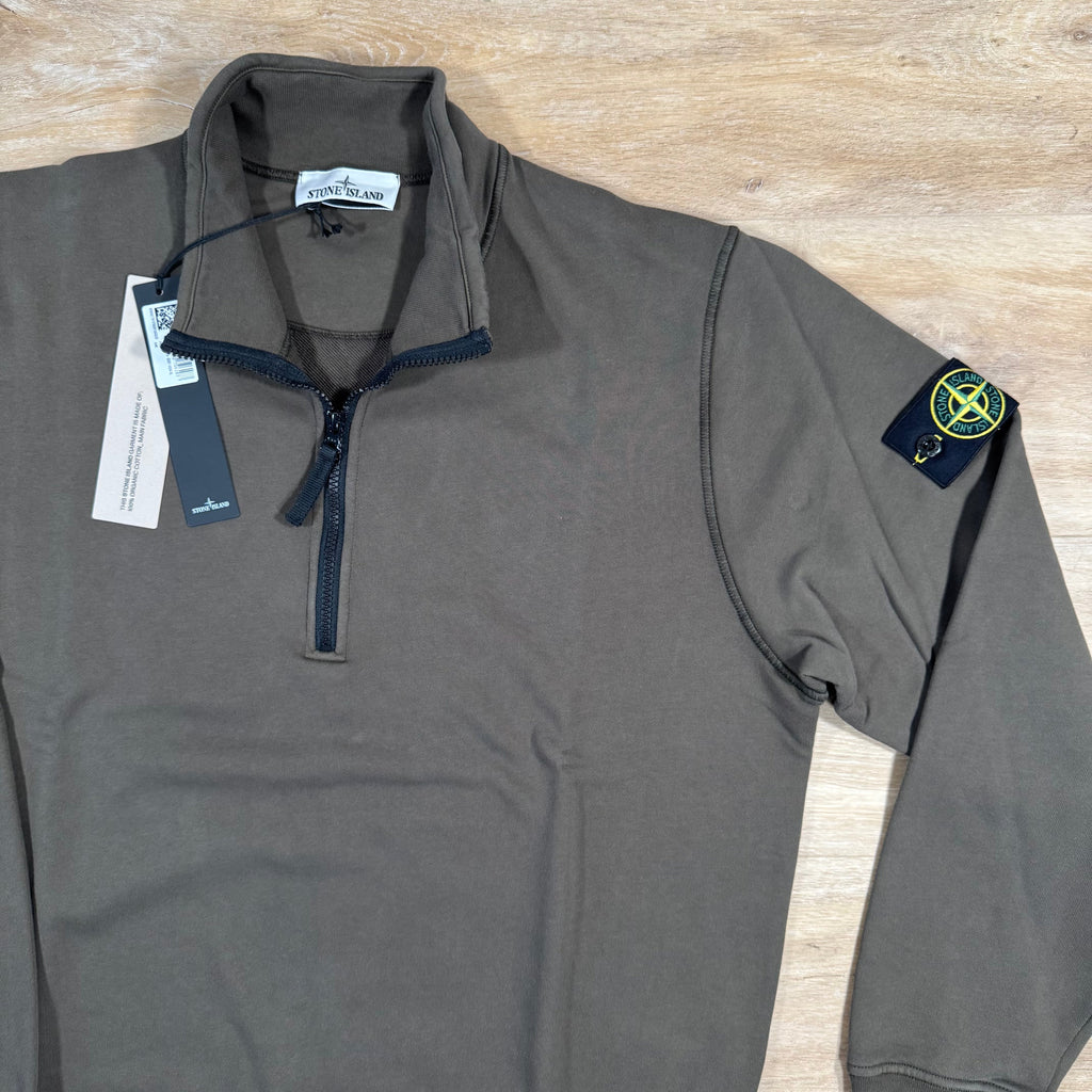 Stone Island Organic Cotton Half-Zip Sweatshirt in Military Green -Usfansport