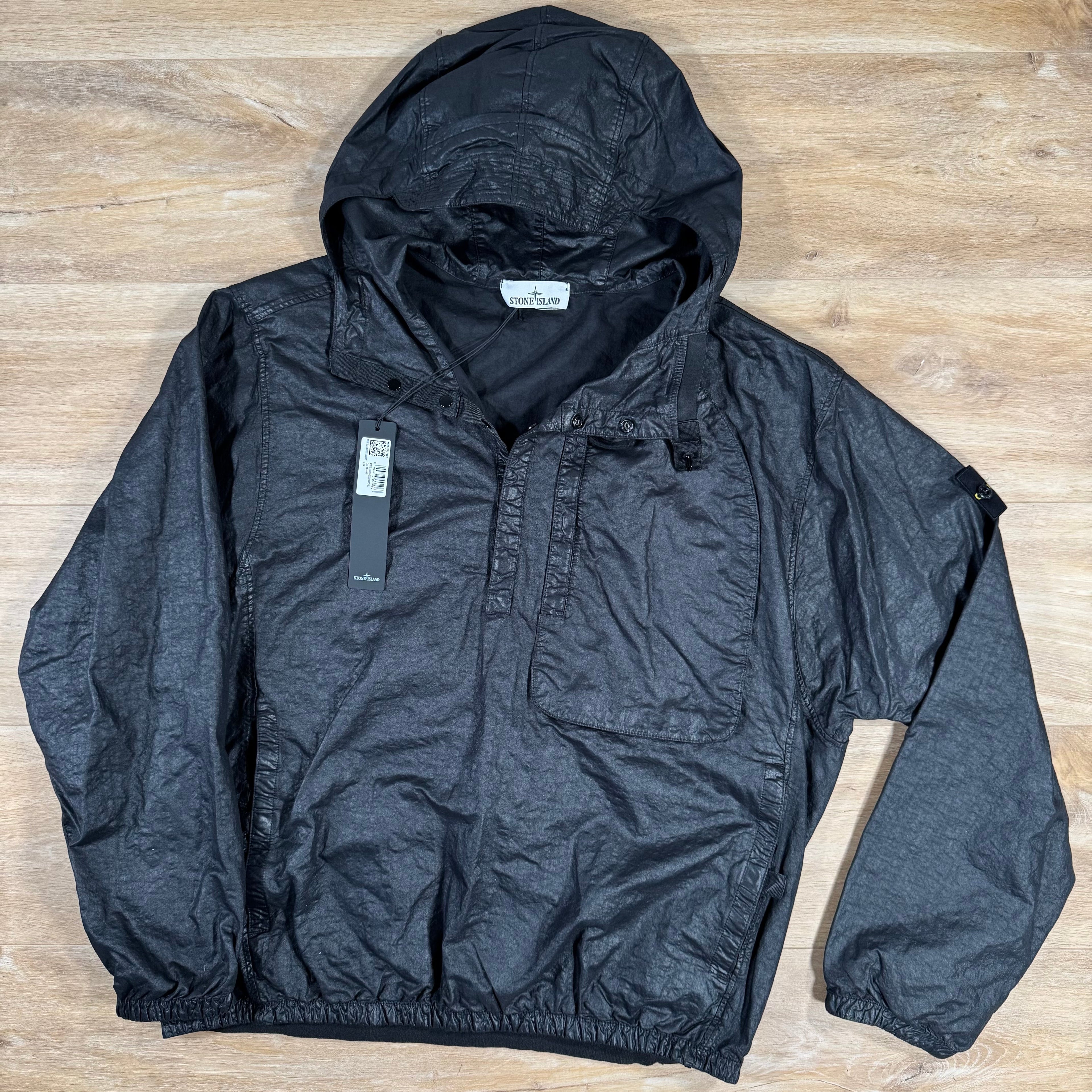 Stone Island Organic Look Nylon Panama-TC Anorak Jacket in Black -Usfansport