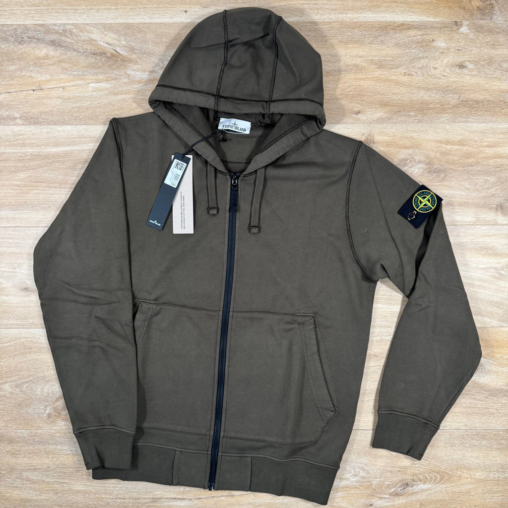 Stone Island Organic Cotton Fleece Zip Hoodie in Military Green -Usfansport