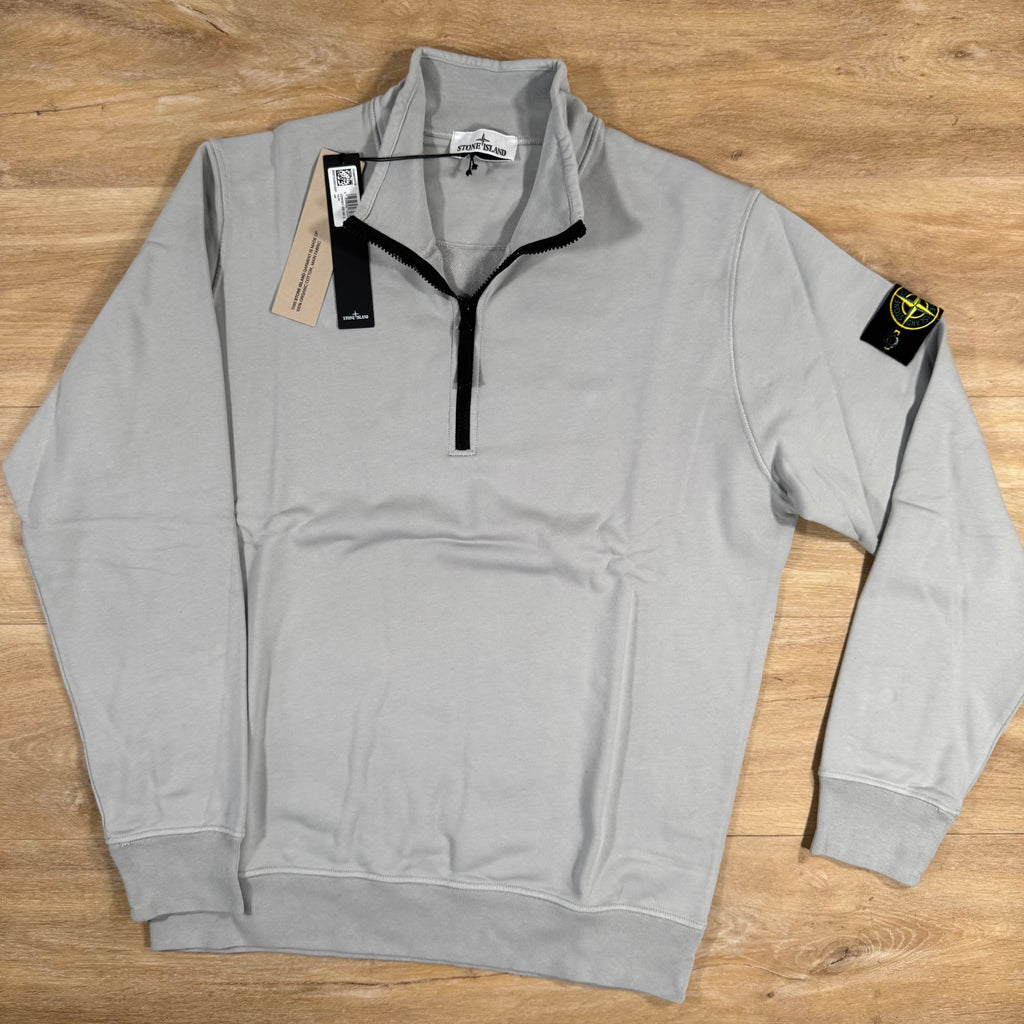 Stone Island Organic Cotton Half-Zip Sweatshirt in Pearl Grey -Usfansport