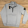 Stone Island Organic Cotton Half-Zip Sweatshirt in Pearl Grey -Usfansport