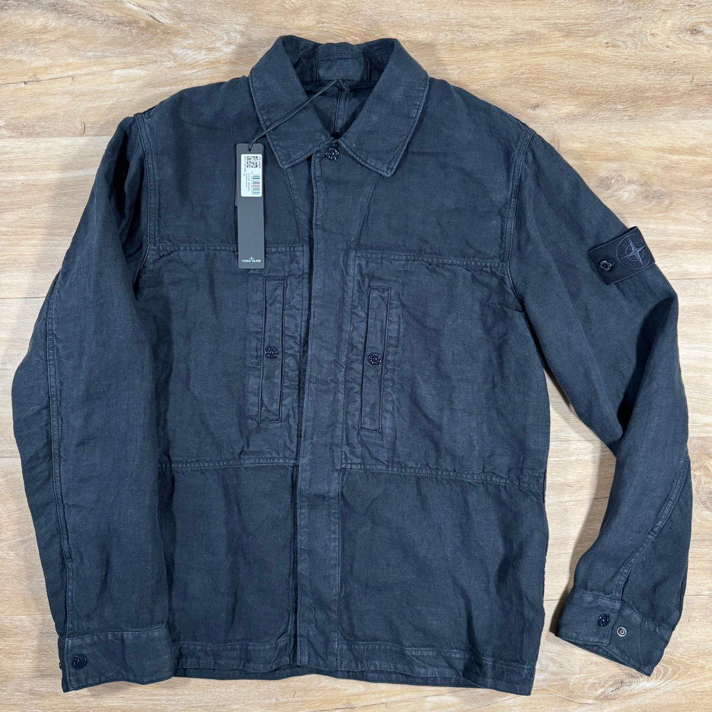 Stone Island Diagonal Linen Ghost Overshirt in Navy -Usfansport
