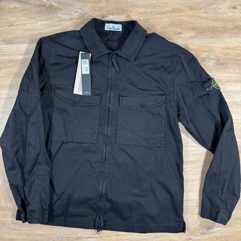 Stone Island Organic Stretch Cotton Overshirt in Black -Usfansport