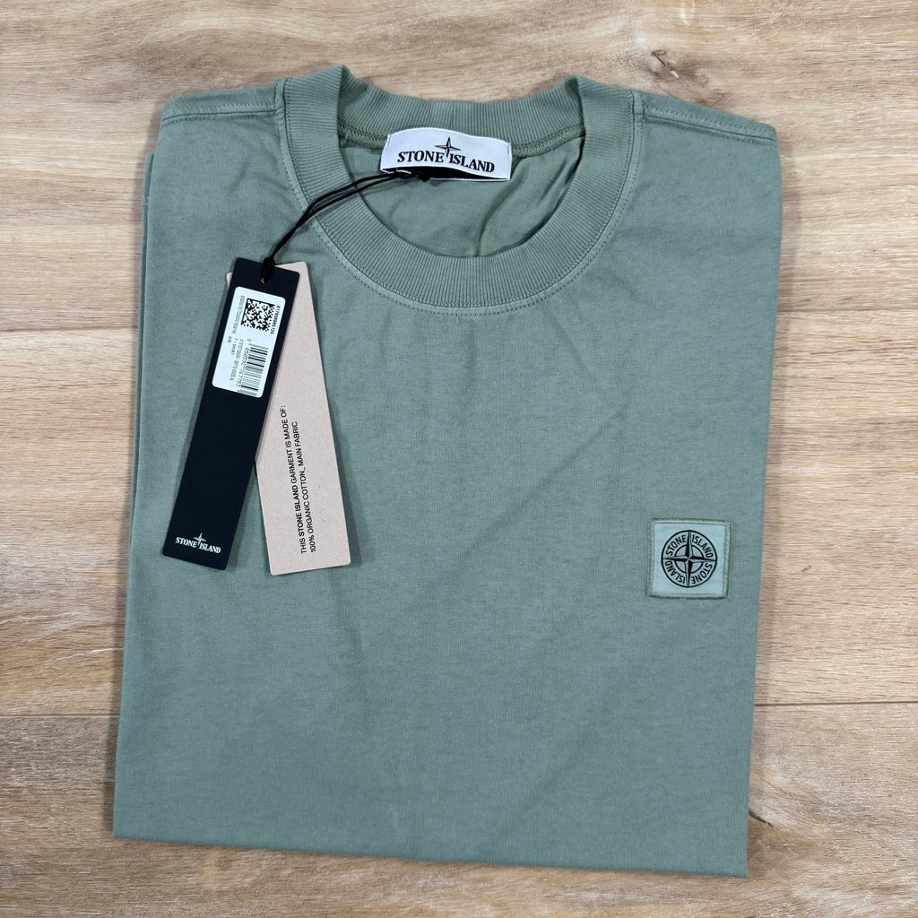 Stone Island Combed Organic Cotton Patch Logo T-Shirt in Sage Green -Usfansport