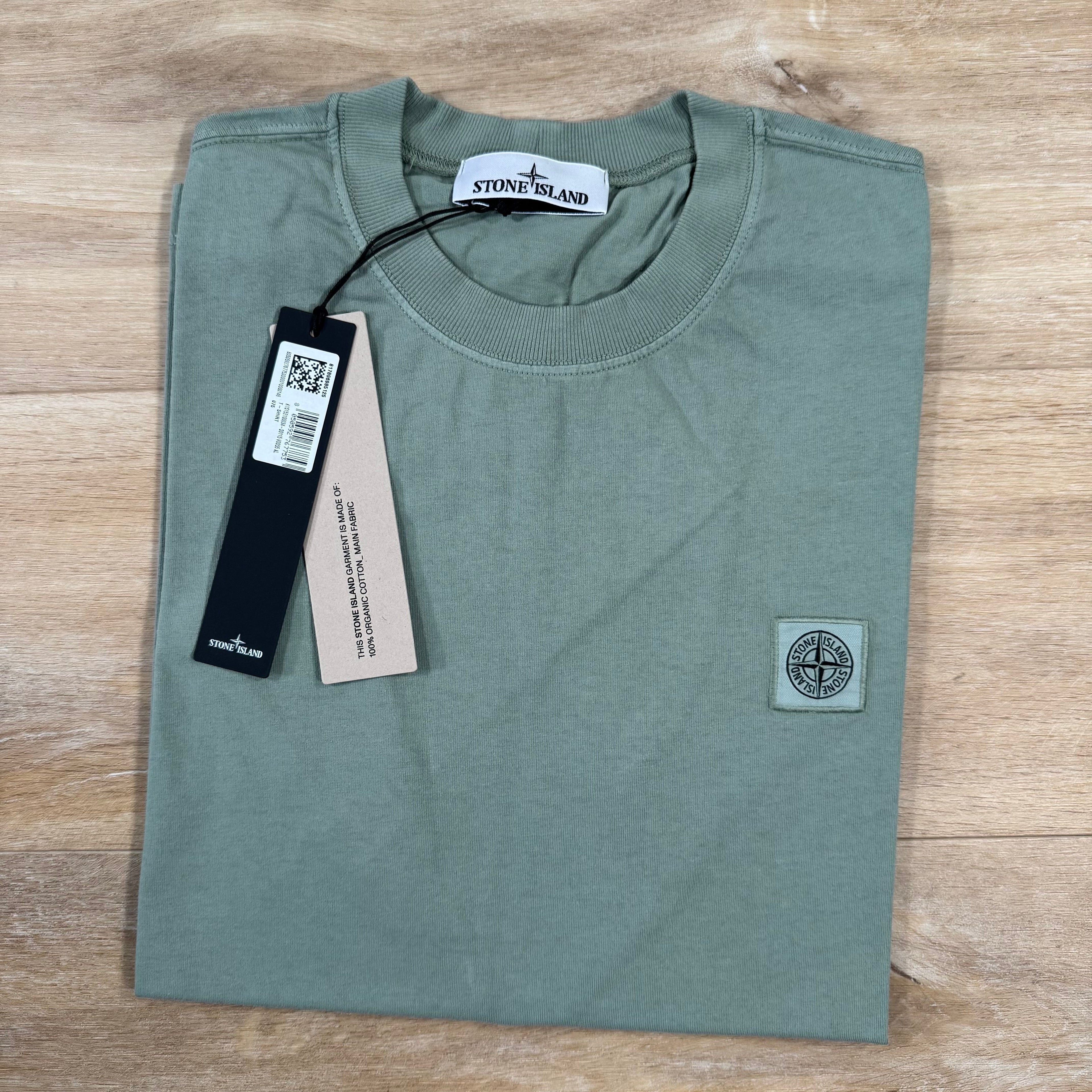 Stone Island Combed Organic Cotton Patch Logo T-Shirt in Sage Green -Usfansport