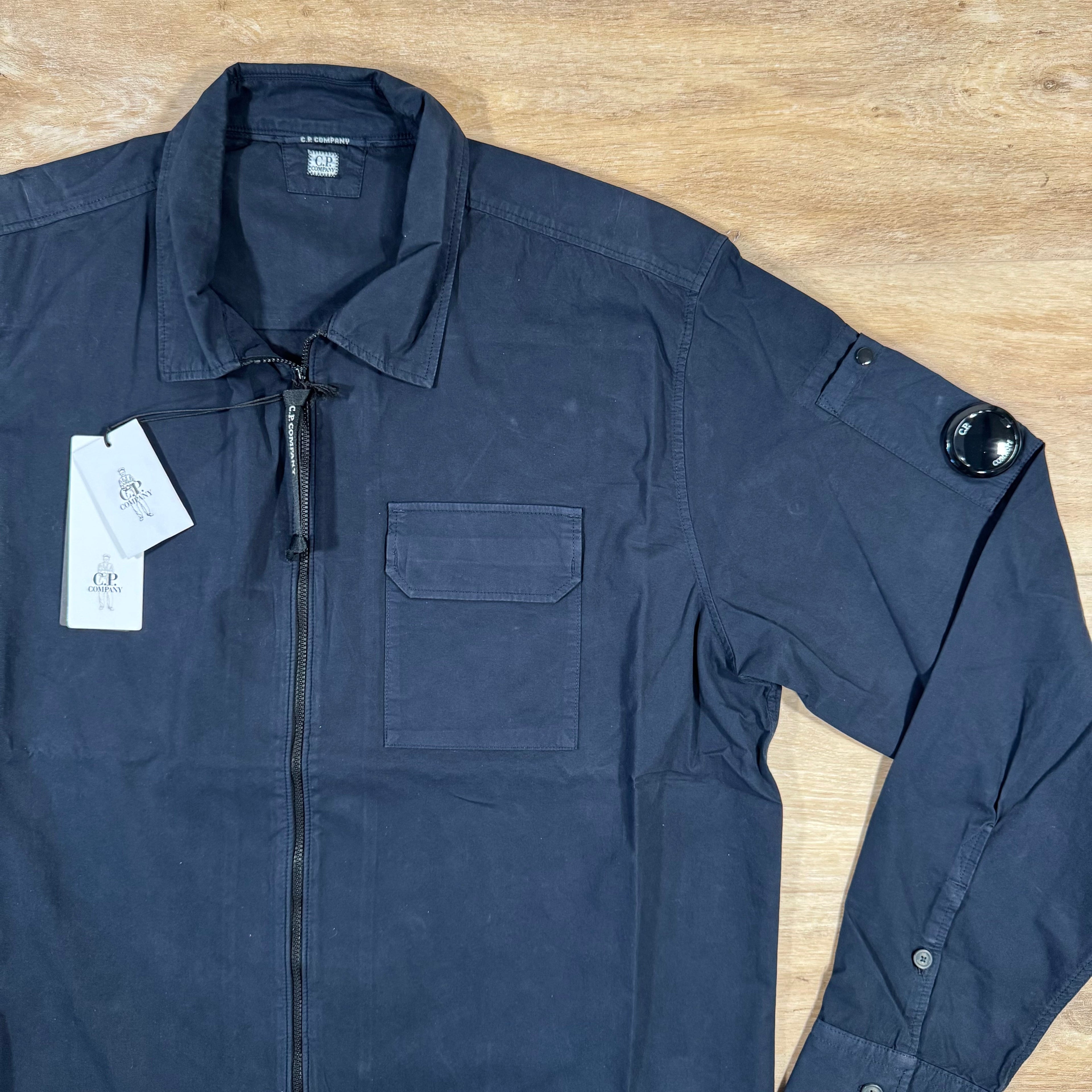 CP Company Organic Gabardine Lens Overshirt in Navy -Usfansport