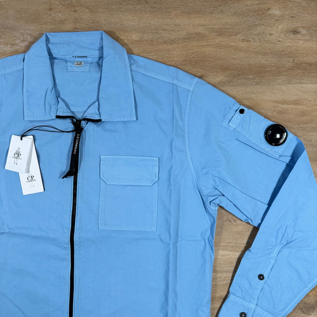 CP Company Organic Gabardine Lens Overshirt in Cerulean - Light Blue -Usfansport
