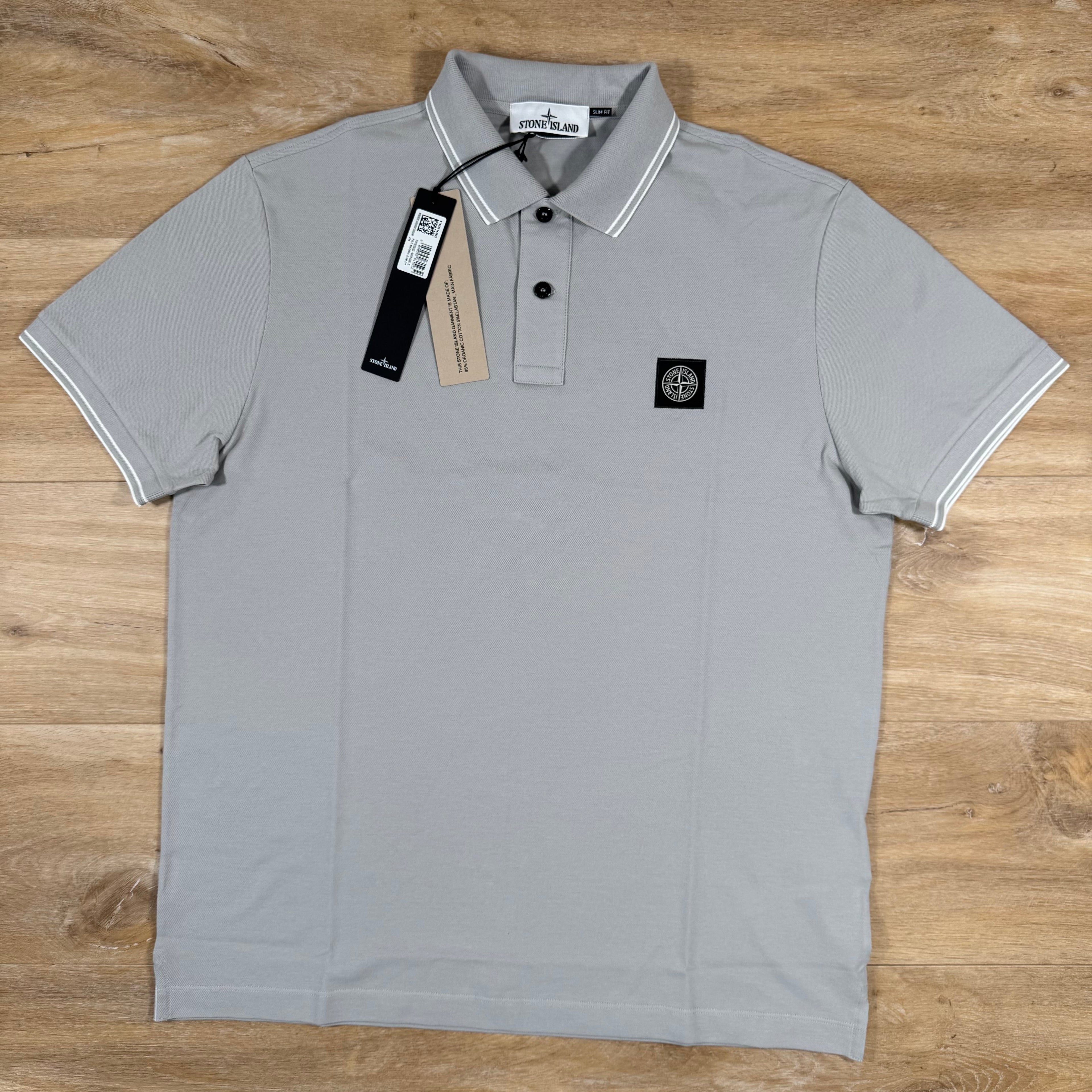 Stone Island Organic Cotton Pique Polo Shirt in Pearl Grey -Usfansport