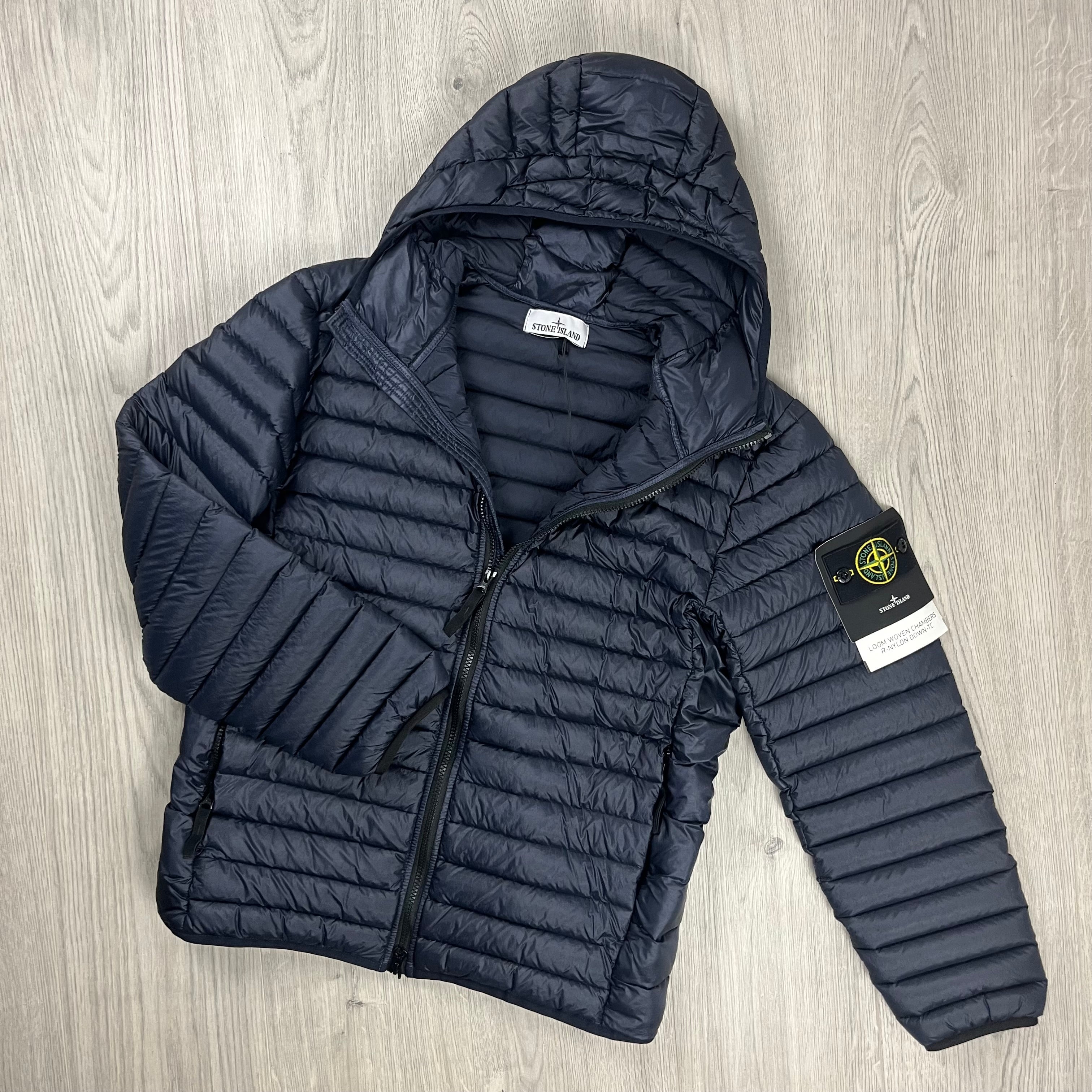 Stone Island Woven Down Jacket - Navy -Usfansport
