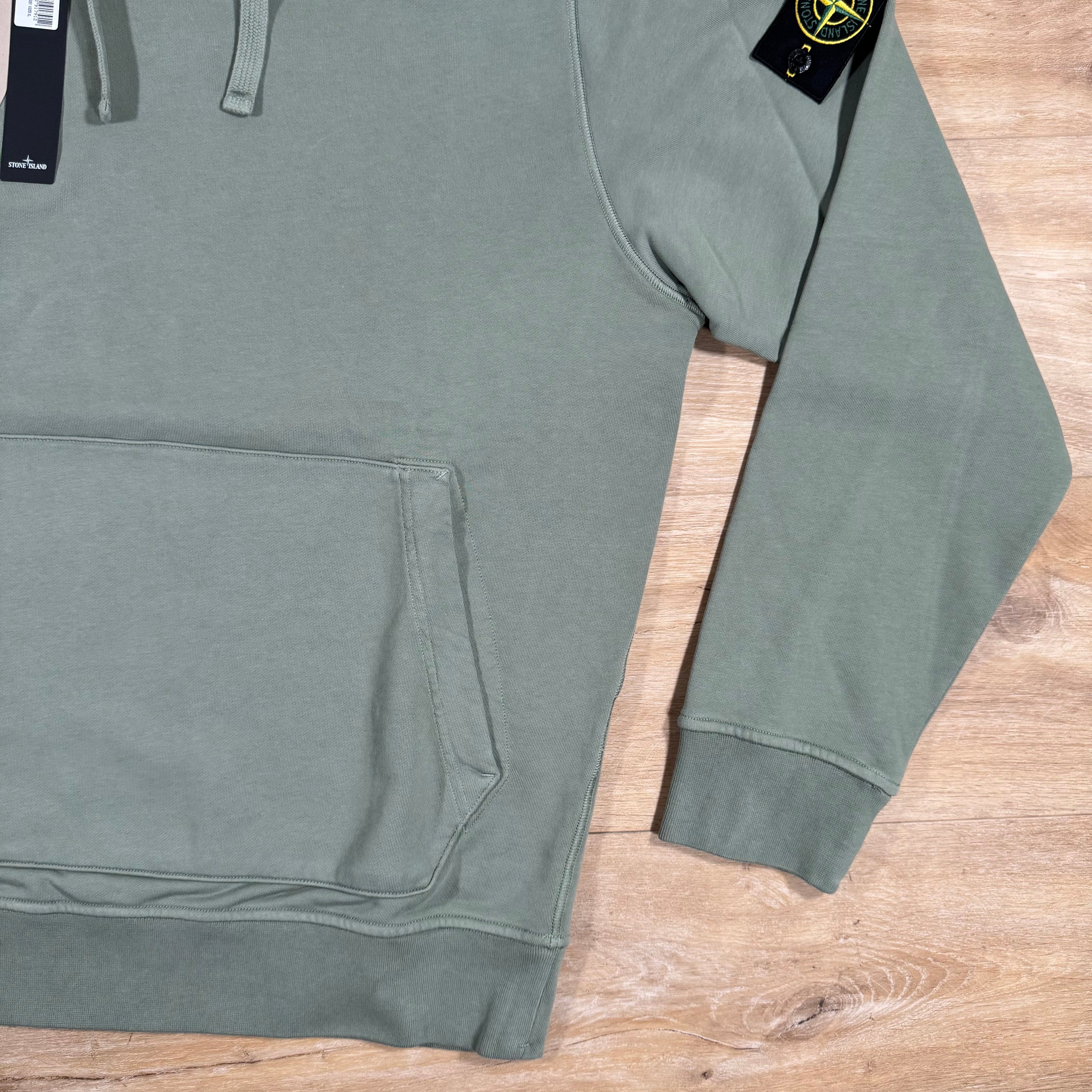 Stone Island Organic Cotton Fleece Pullover Hoodie in Sage Green -Usfansport
