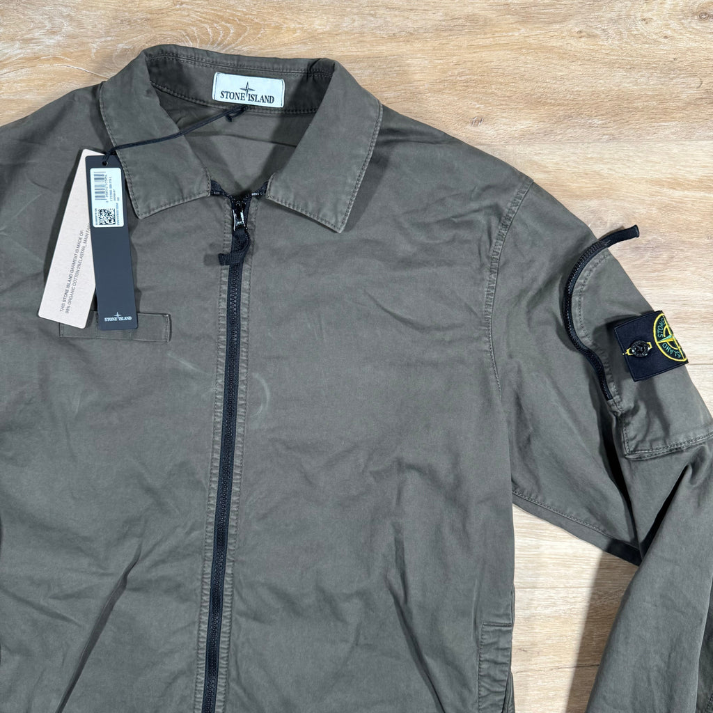 Stone Island Stretch Twill Overshirt in Military Green -Usfansport