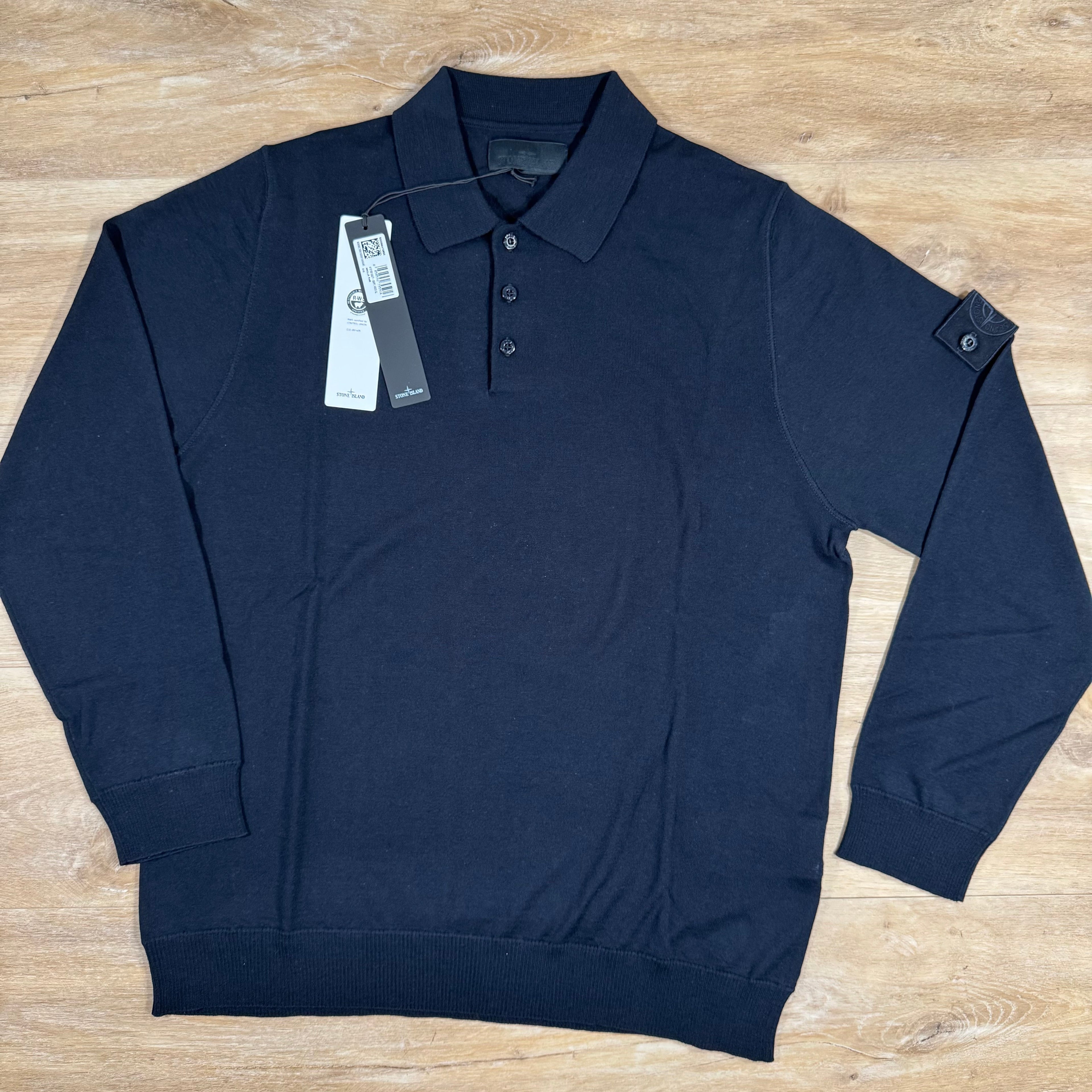 Stone Island Light Pure Wool Long-Sleeved Ghost Polo Shirt in Navy -Usfansport